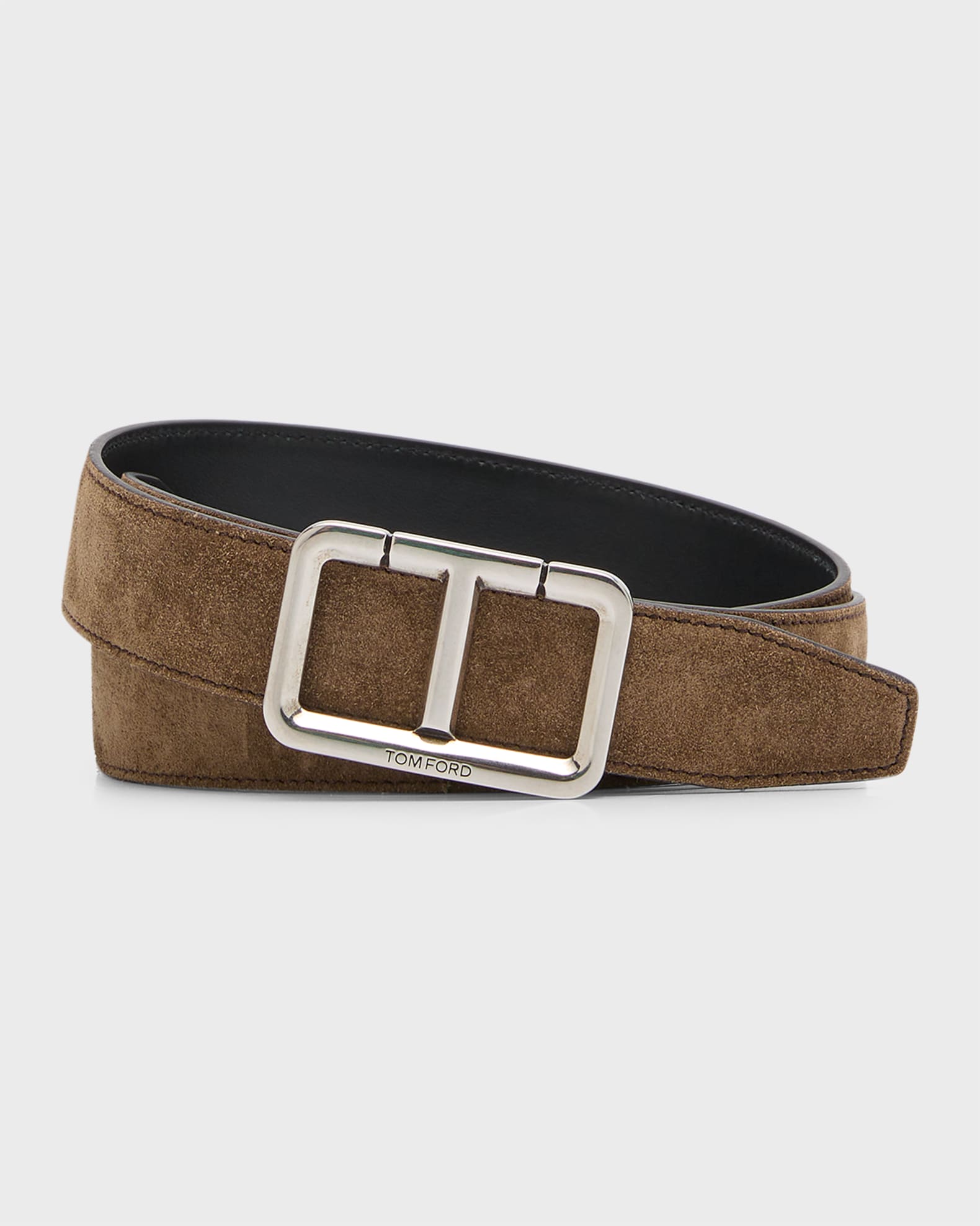 TOM FORD Men s Scored Suede T Buckle Belt Neiman Marcus