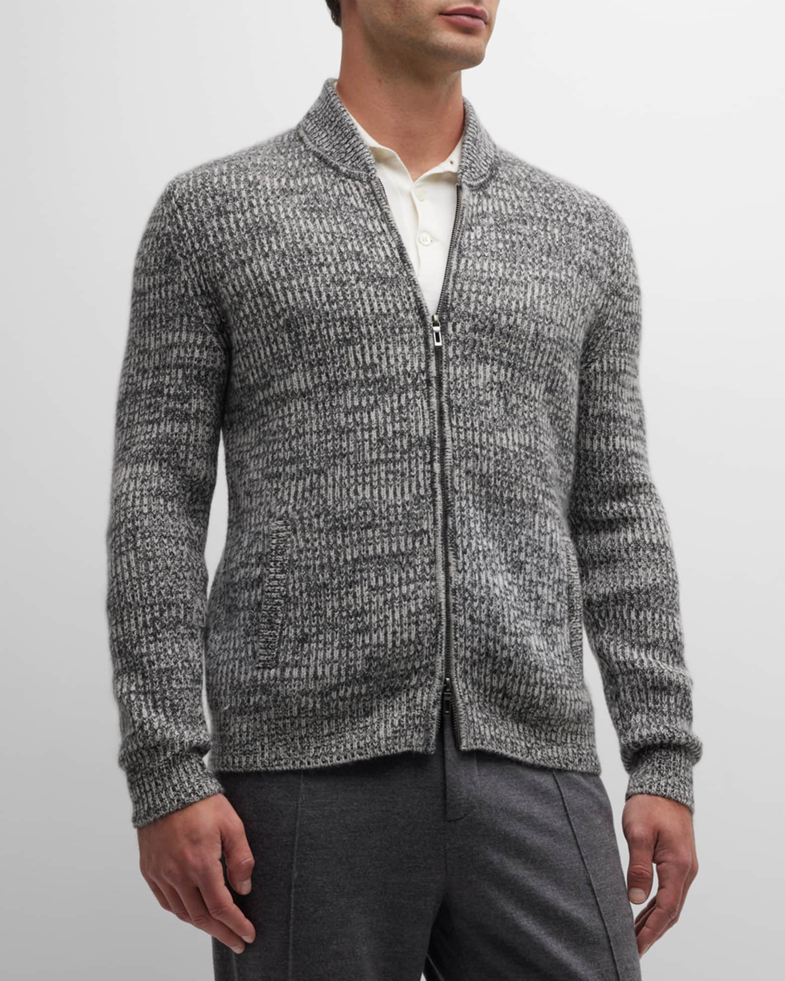 Neiman Marcus Cashmere Collection Men's Cashmere Knit FullZip Sweater