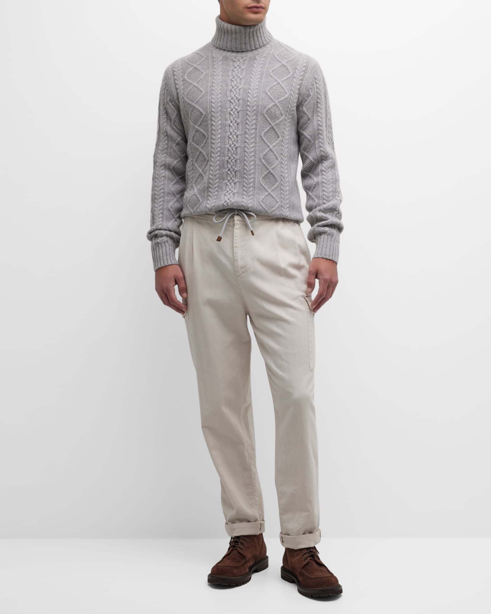 Neiman Marcus Cashmere Collection Men's Cashmere Cable Knit Turtleneck Sweater Neiman Marcus