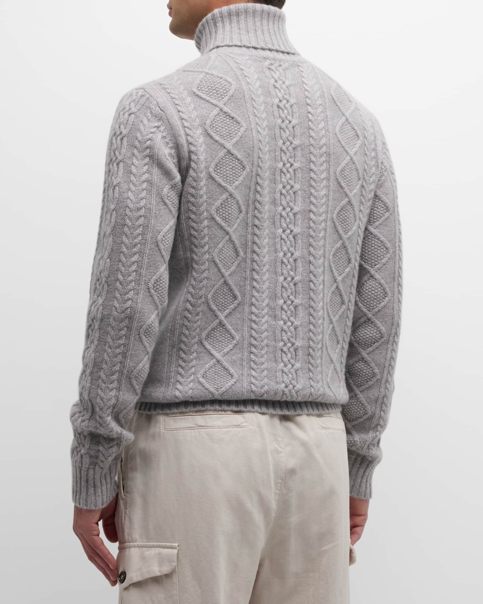 Neiman Marcus Cashmere Collection Men's Cashmere Cable Knit Turtleneck