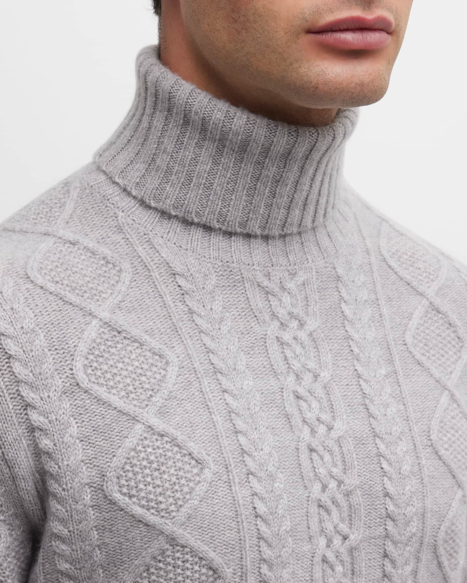 Neiman Marcus Cashmere Collection Men's Cashmere Cable Knit Turtleneck Sweater Neiman Marcus