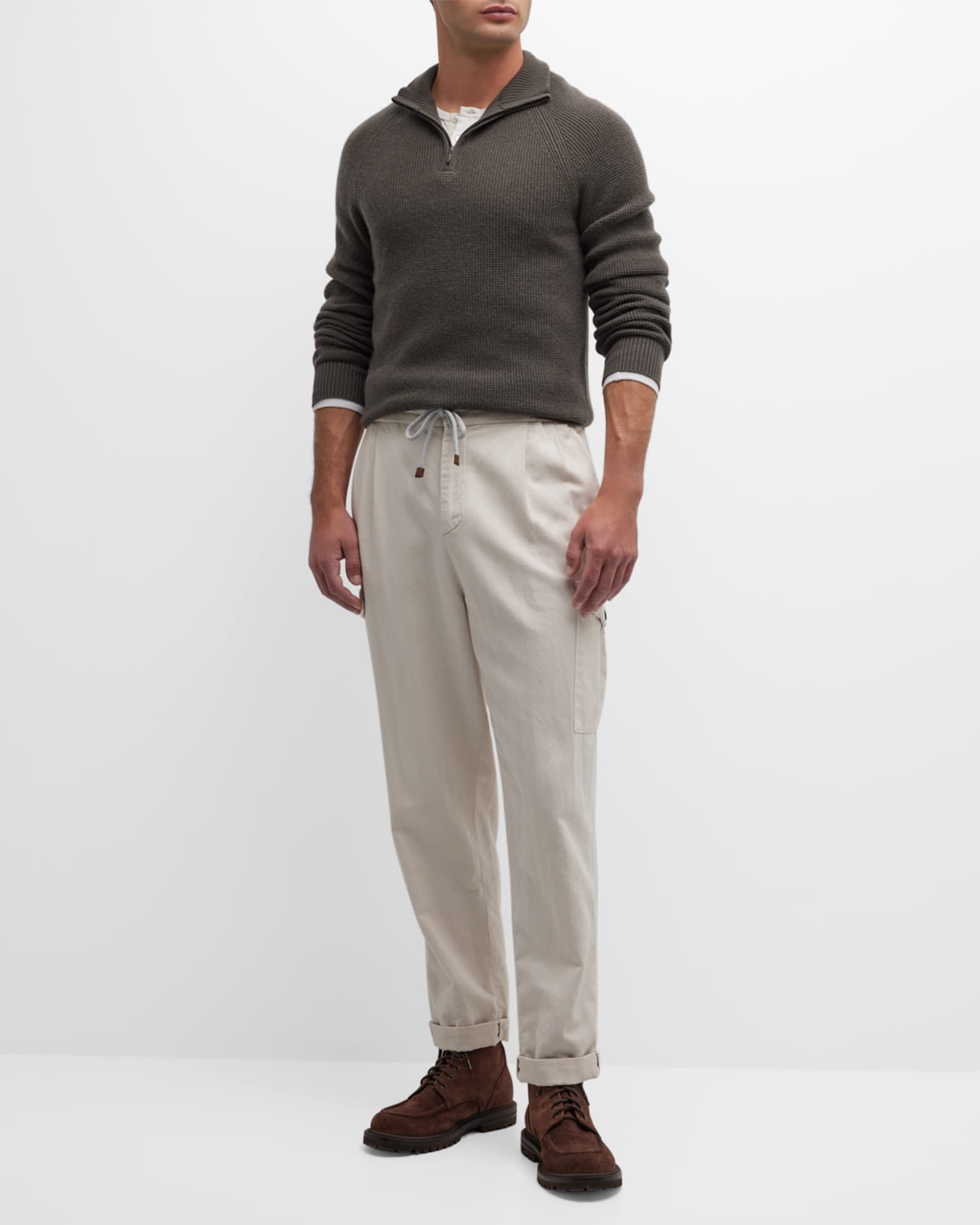 Neiman Marcus Cashmere Collection Men's Cashmere Waffle Knit Quarter