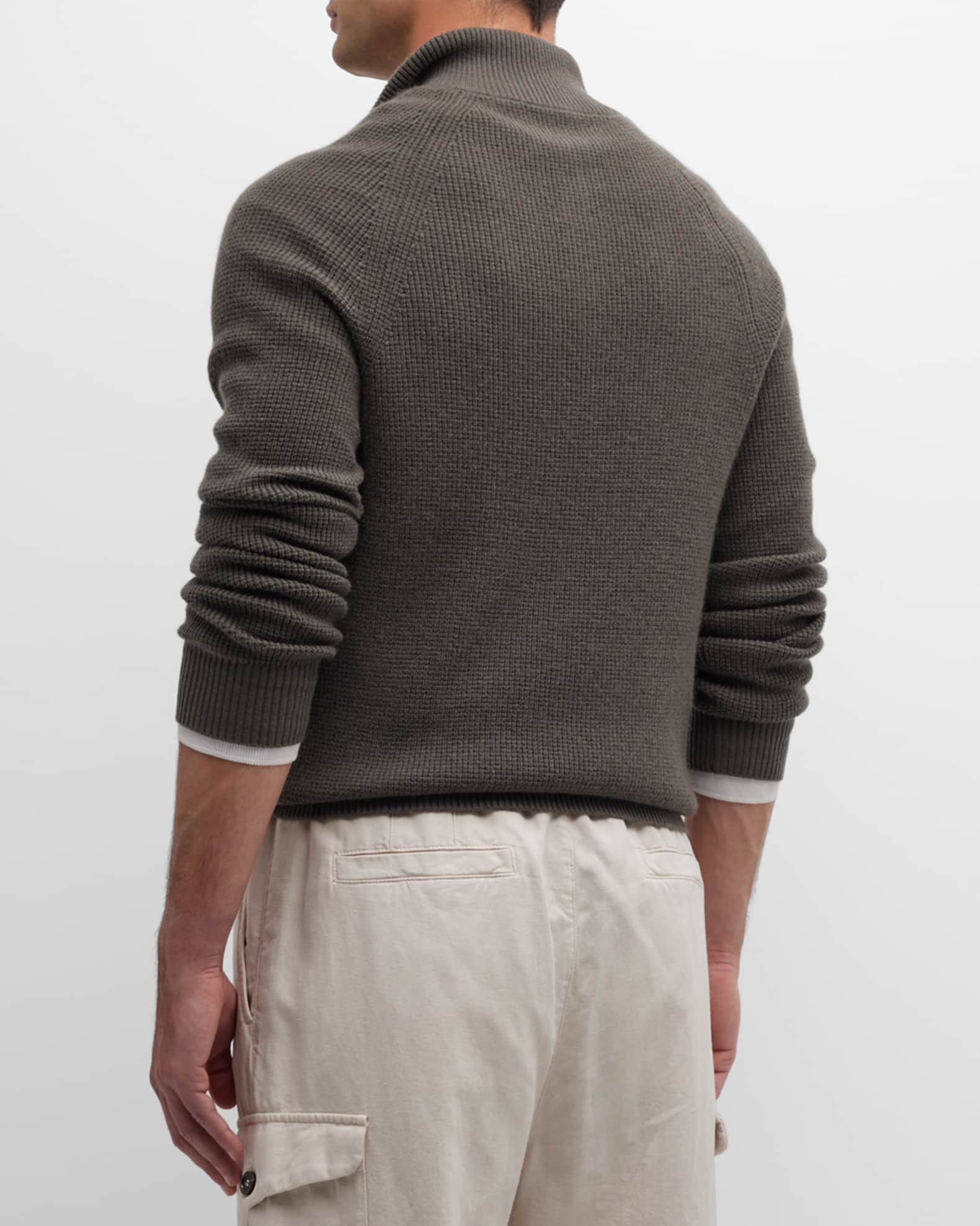Neiman Marcus Cashmere Collection Men's Cashmere Waffle Knit Quarter