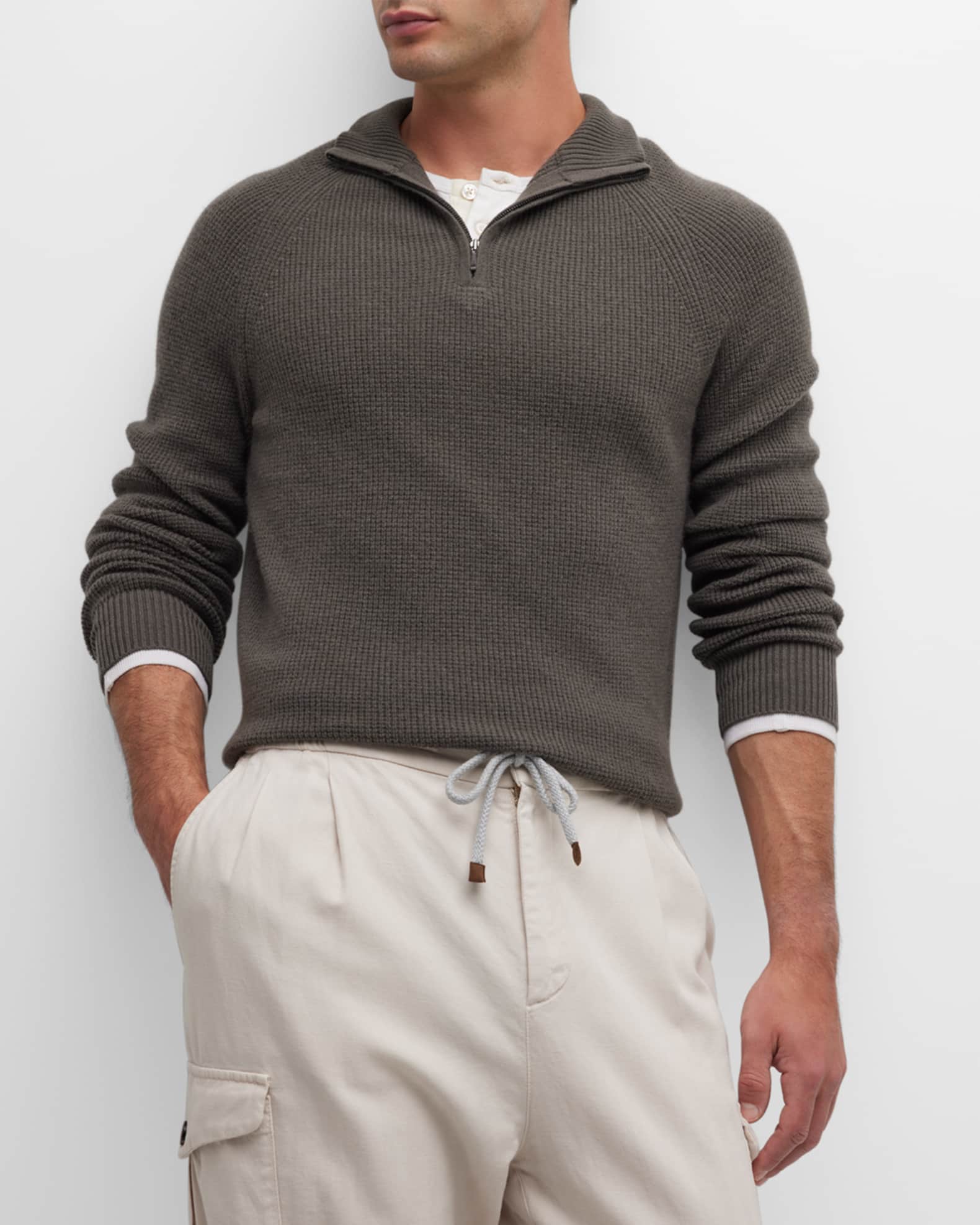 Neiman Marcus Cashmere Collection Men's Cashmere Waffle Knit Quarter