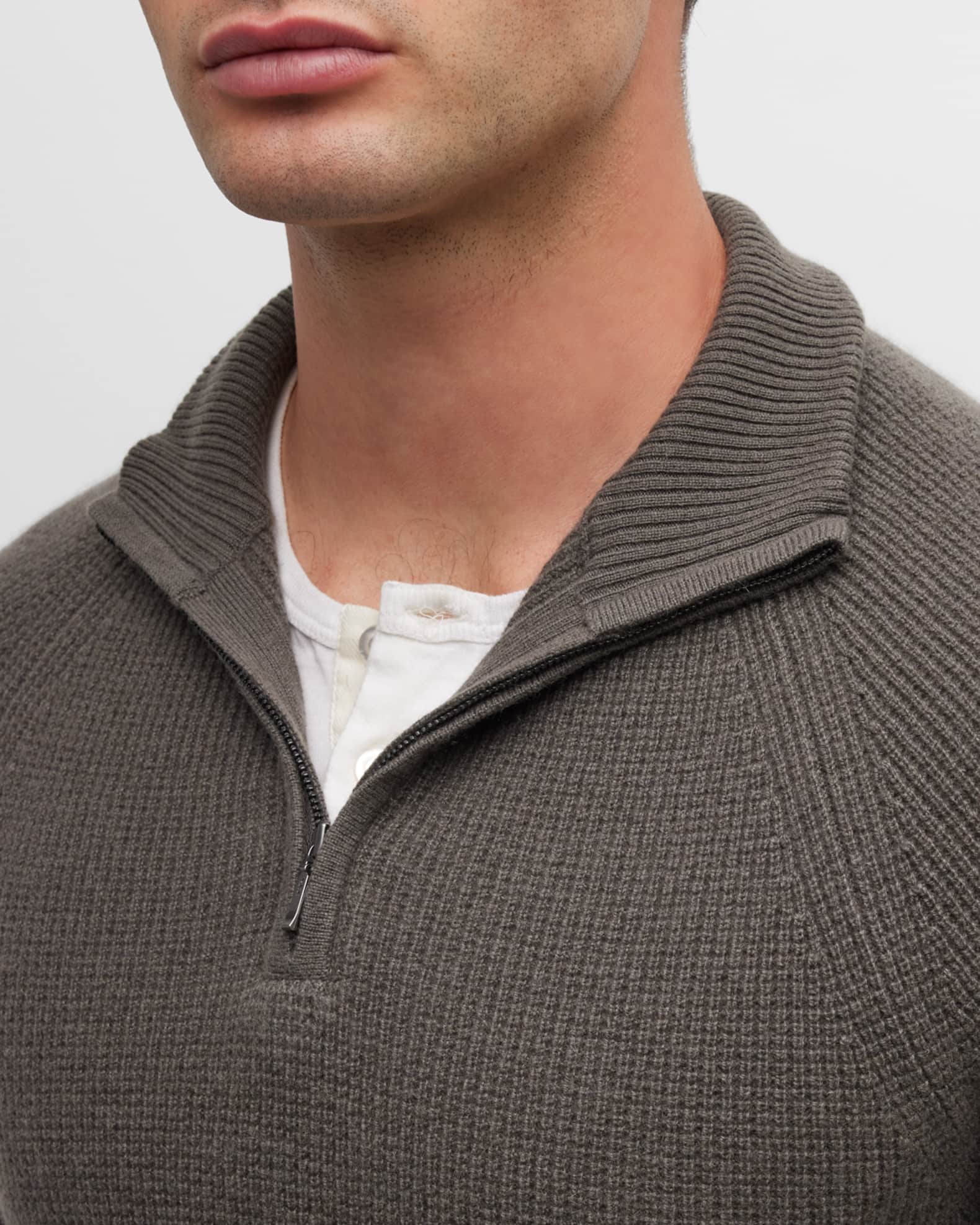 Neiman Marcus Cashmere Collection Men's Cashmere Waffle Knit Quarter