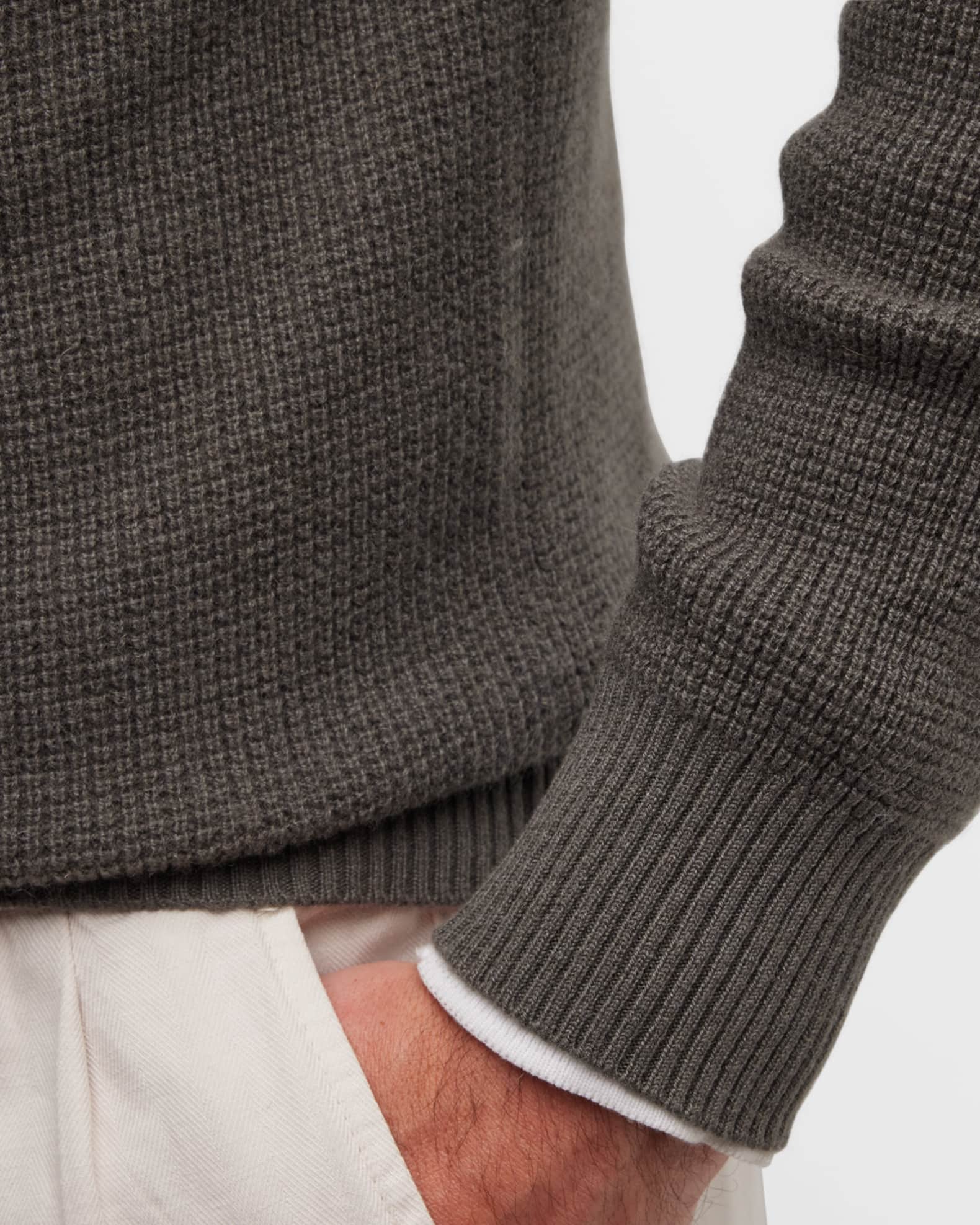 Neiman Marcus Cashmere Collection Men's Cashmere Waffle Knit Quarter