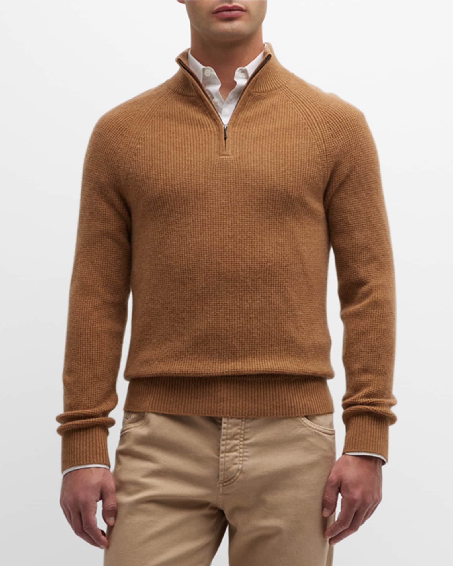 Neiman Marcus Cashmere Collection Men's Cashmere Waffle Knit Quarter