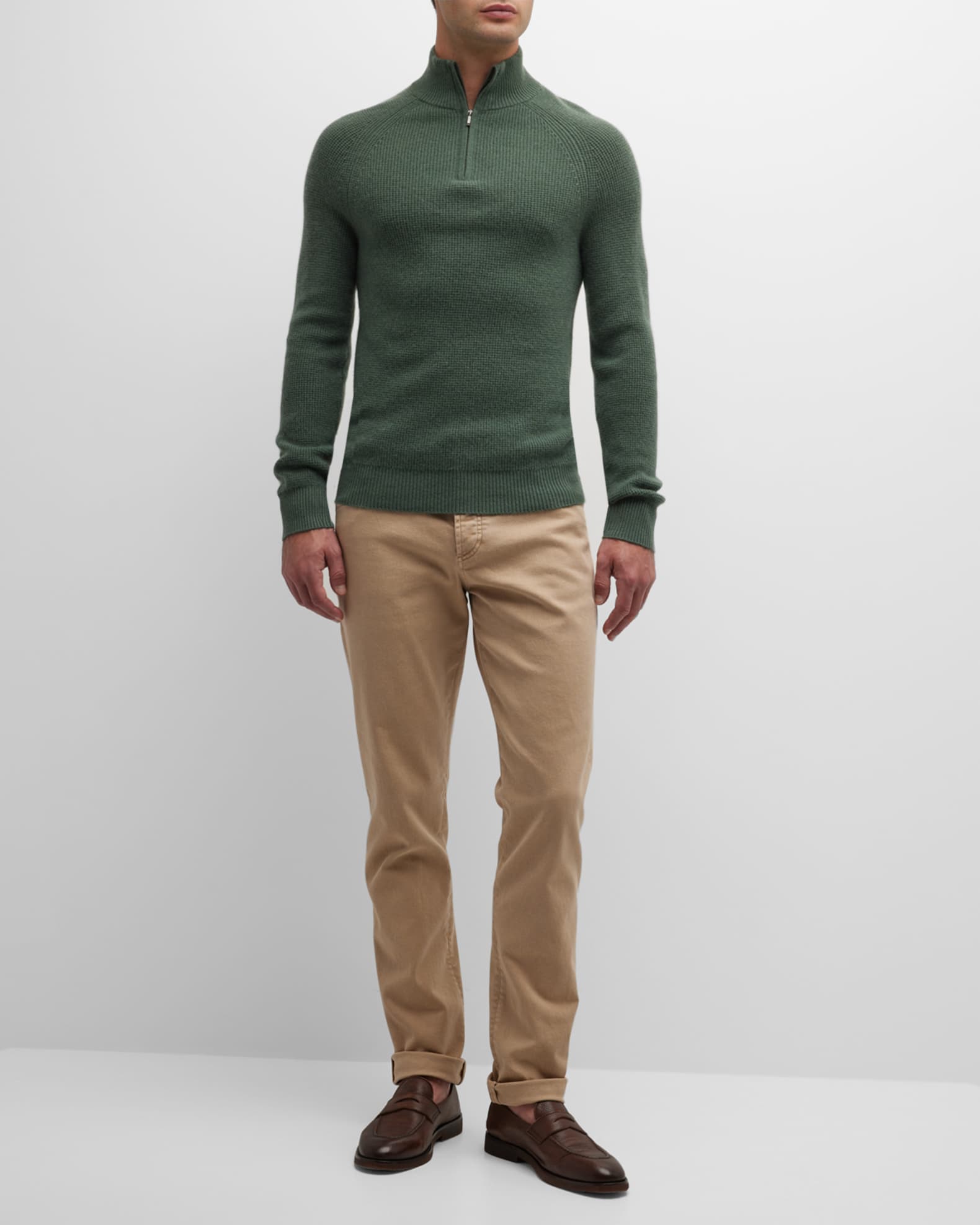 Neiman Marcus Cashmere Collection Men's Cashmere Waffle Knit Quarter