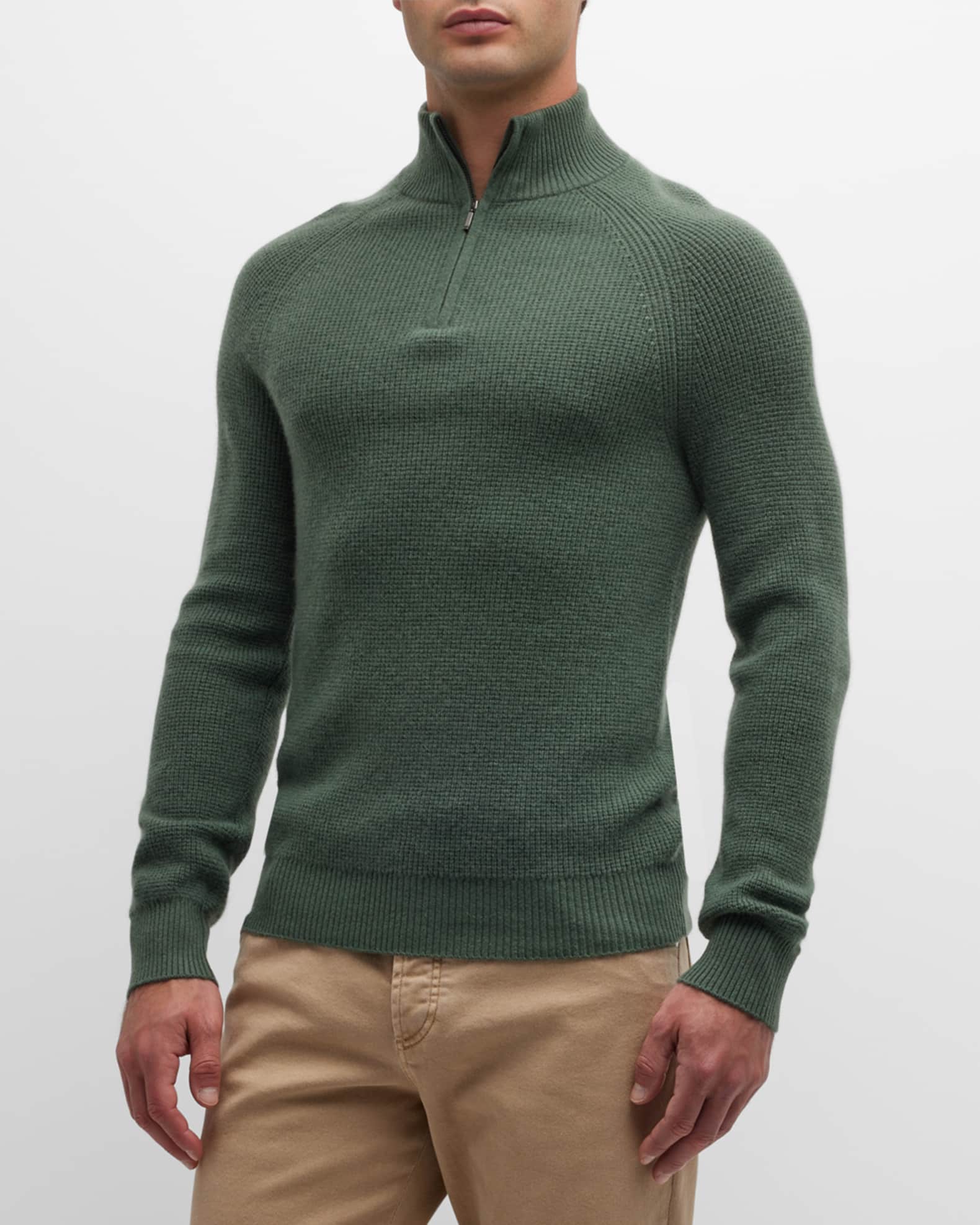 Neiman Marcus Cashmere Collection Men's Cashmere Waffle Knit Quarter