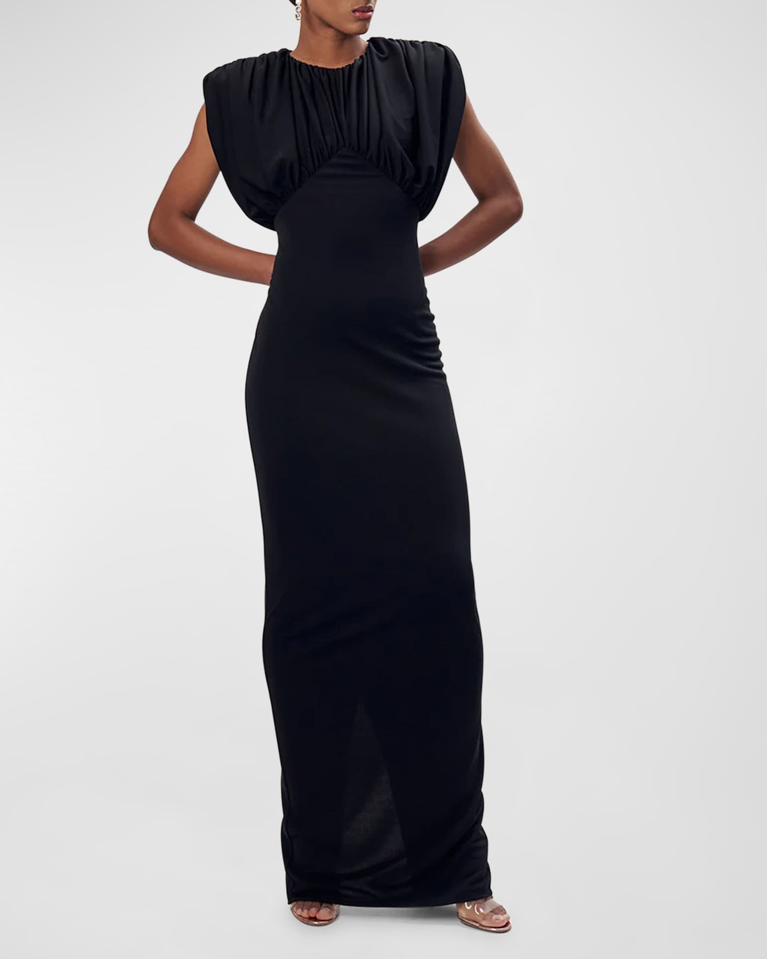 Ronny Kobo Roco Padded-Shoulder Maxi Jersey Dress | Neiman Marcus