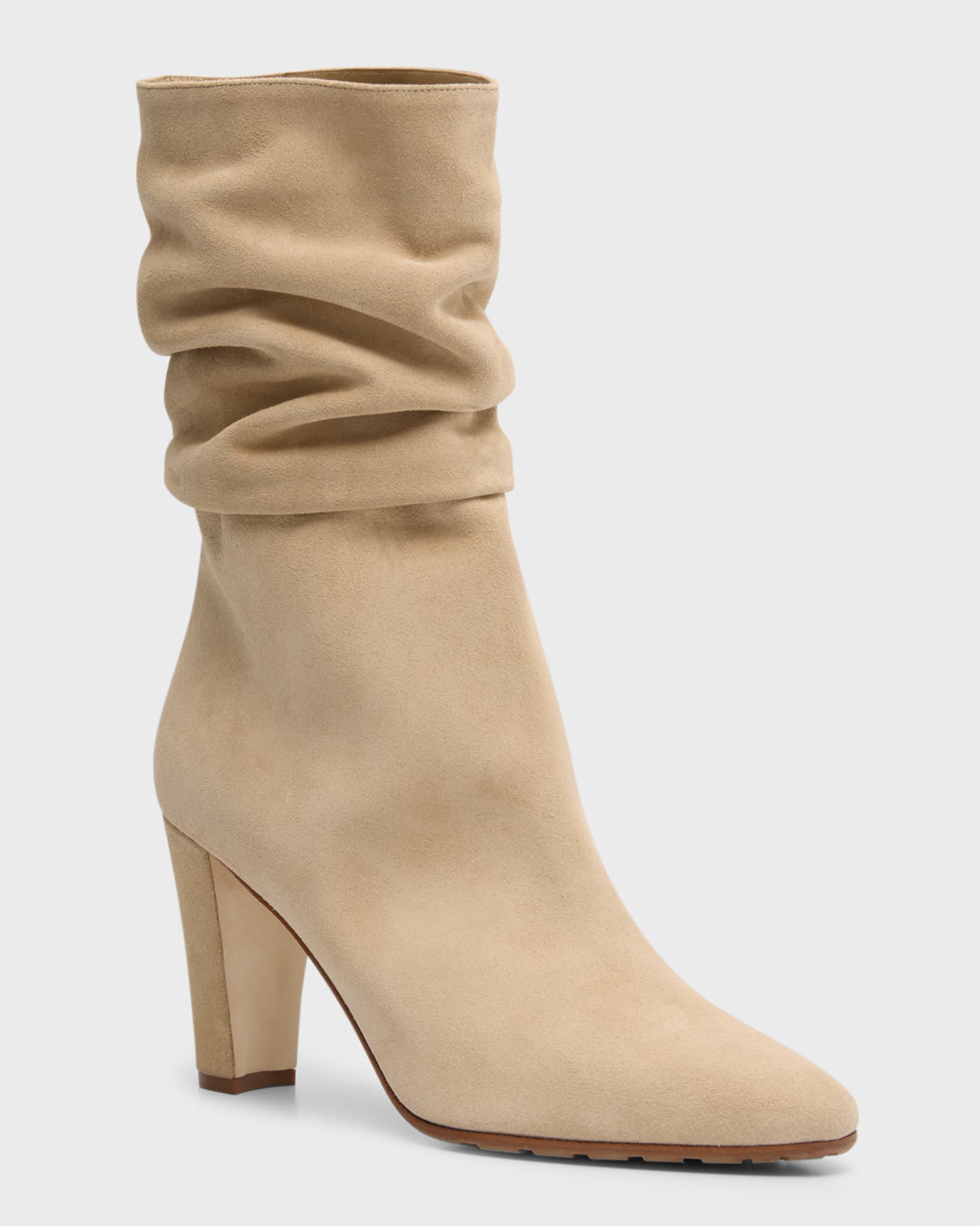 Manolo Blahnik Calasso Suede Slouchy Mid Booties | Neiman Marcus