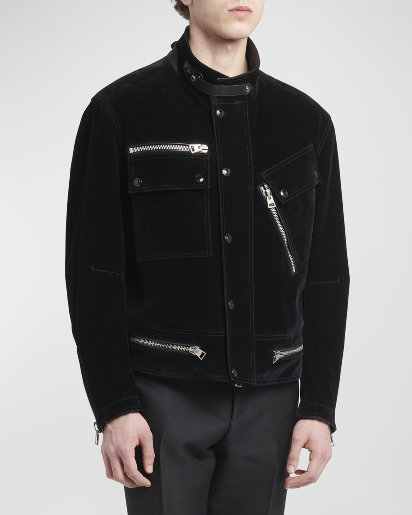 TOM FORD Men's Concealed Zip Suede Moto Jacket | Neiman Marcus