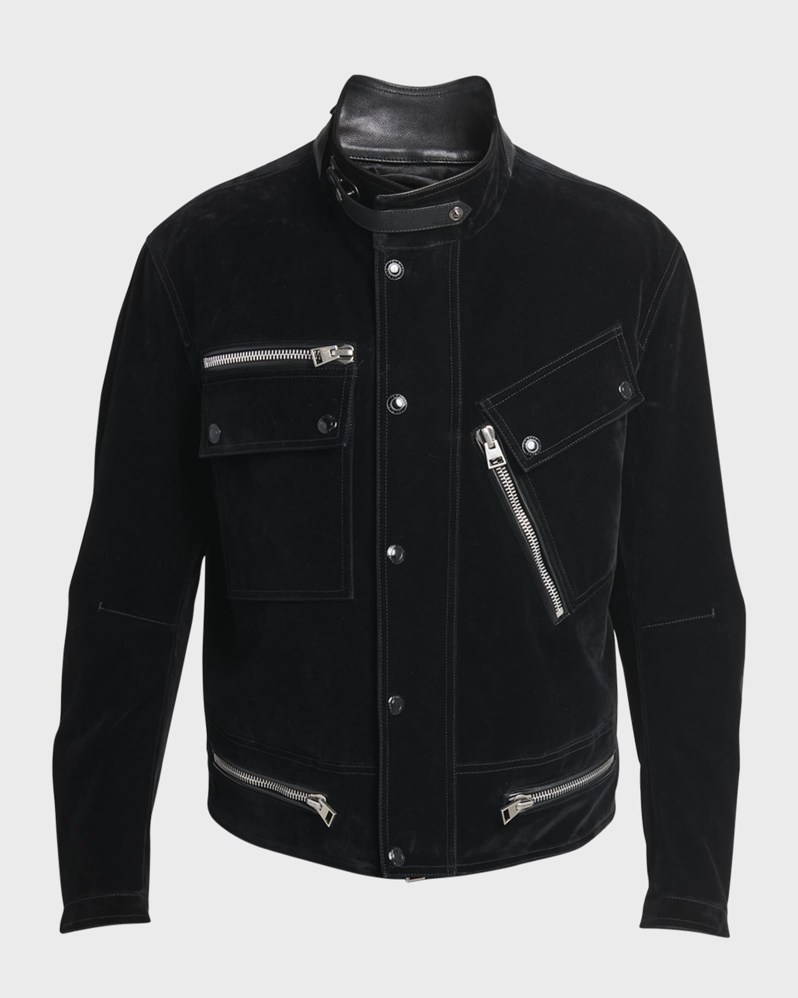 TOM FORD Men's Concealed Zip Suede Moto Jacket | Neiman Marcus