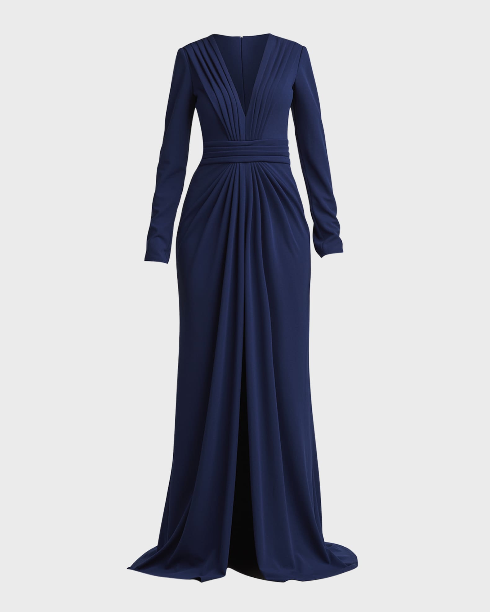 Tadashi Shoji Pleated Deep V-Neck Crepe Gown | Neiman Marcus
