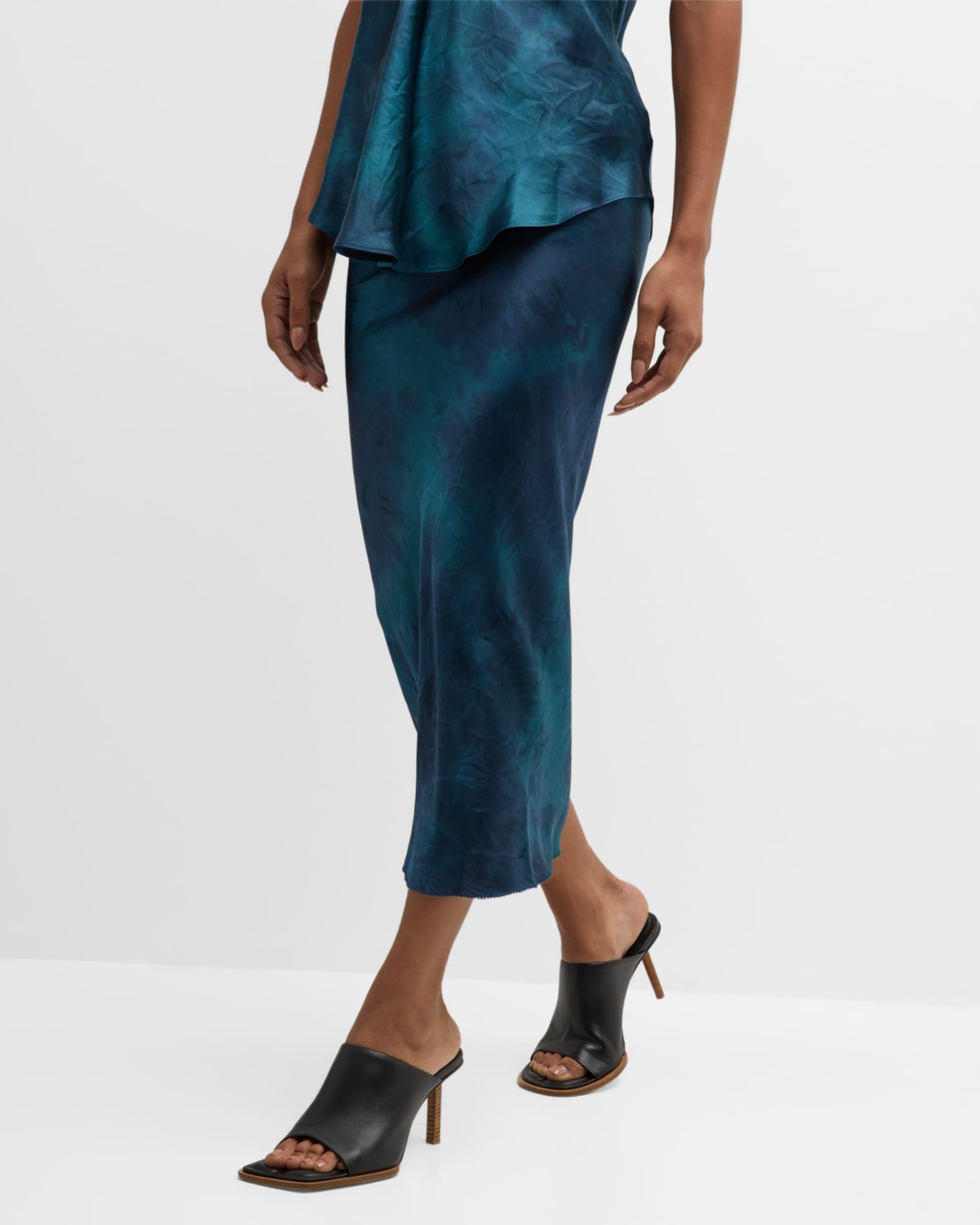 Louis Vuitton Leather Buckled Silk-Chiffon Pleated Midi Skirt