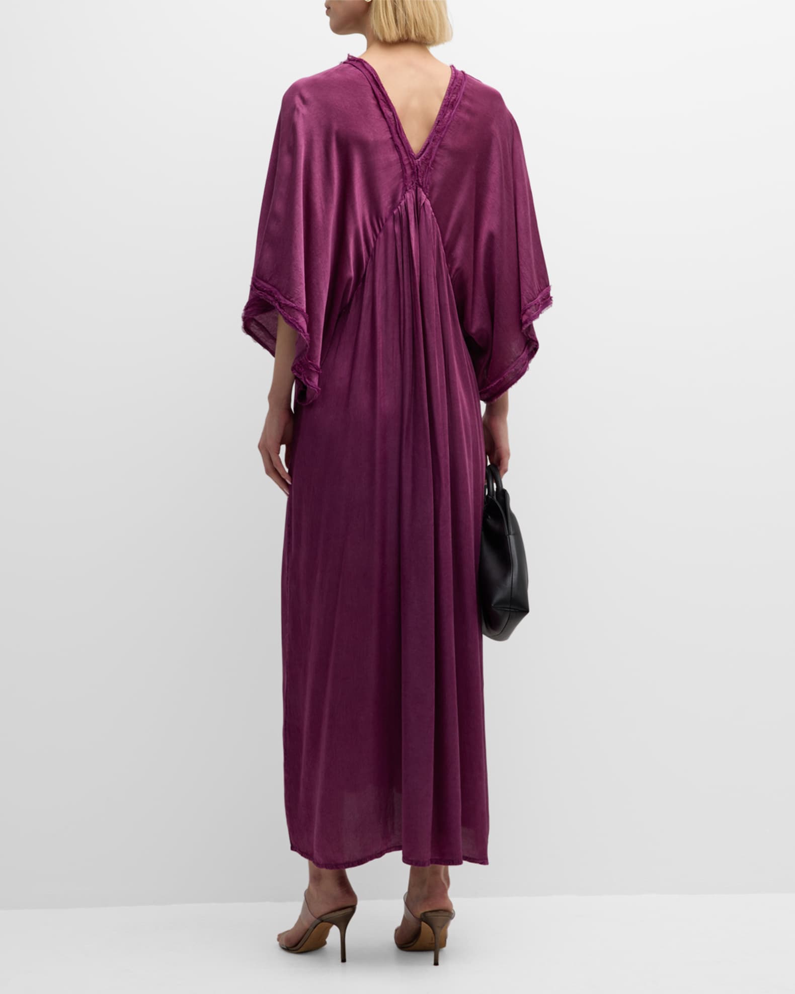Mes Demoiselles Volra Ruched Kimono-Sleeve Satin Maxi Dress | Neiman Marcus