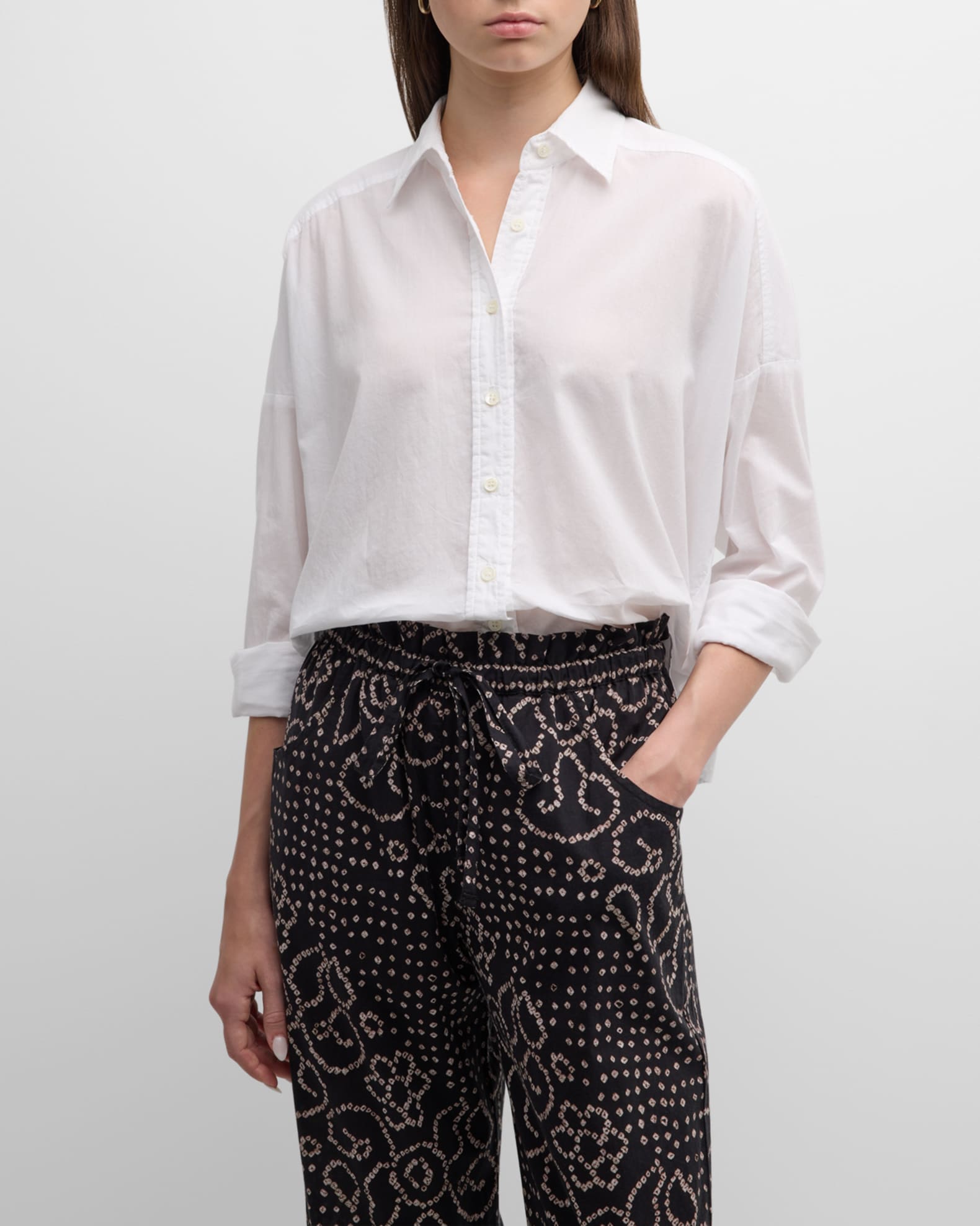 Anne Fontaine Flowers Scalloped Rose-Print Poplin Shirt White