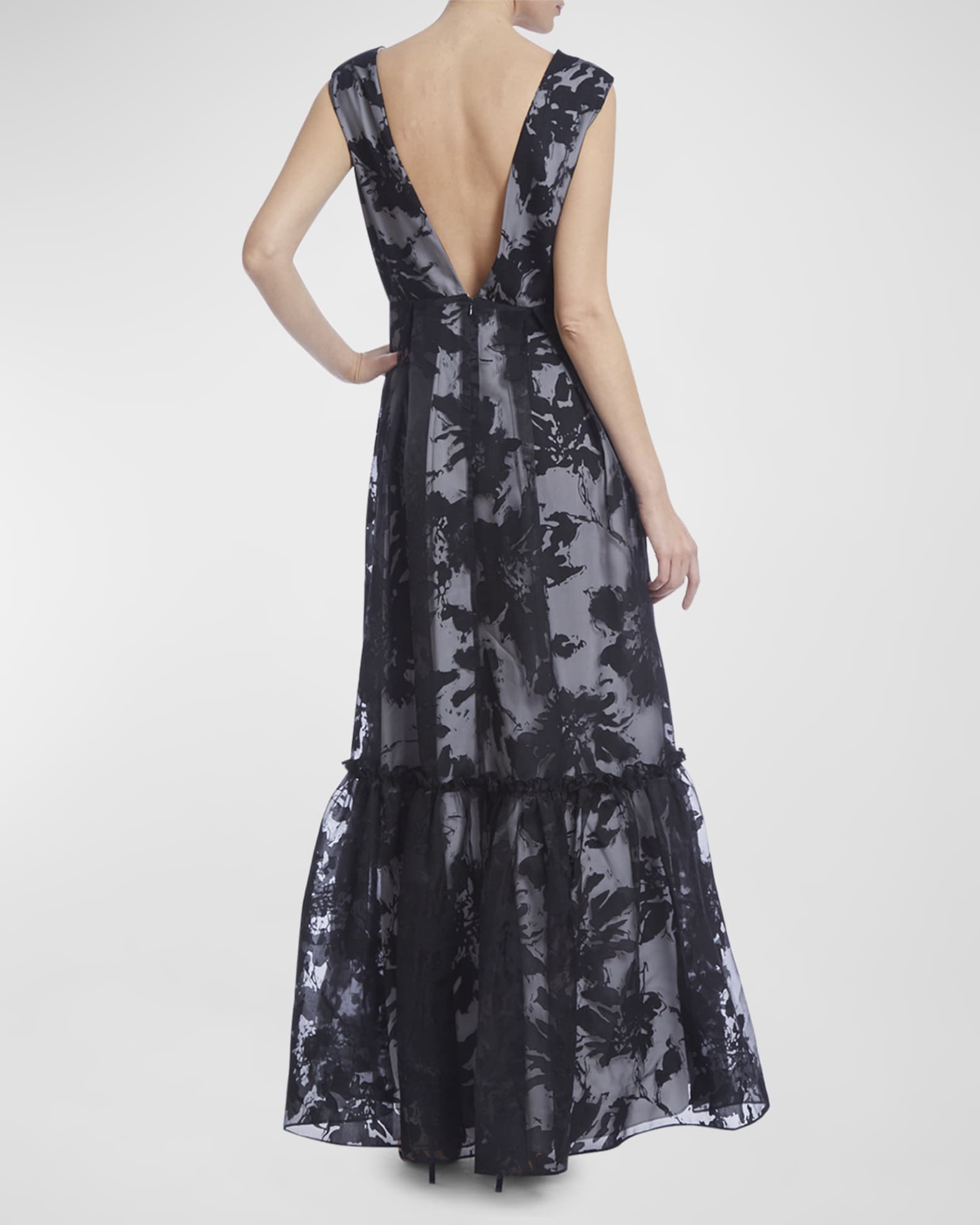One33 Social Floral-Print Deep V-Neck Organza Gown | Neiman Marcus