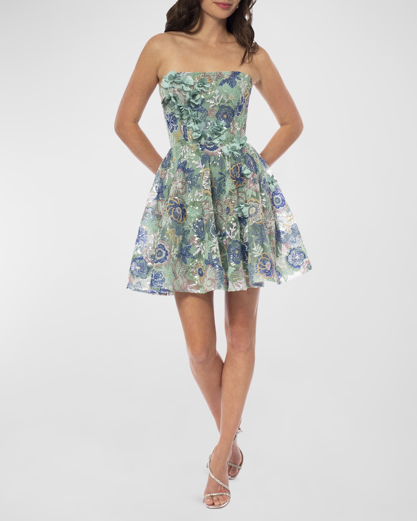 HELSI Avery Strapless Beaded Fit-&-Flare Mini Dress | Neiman Marcus