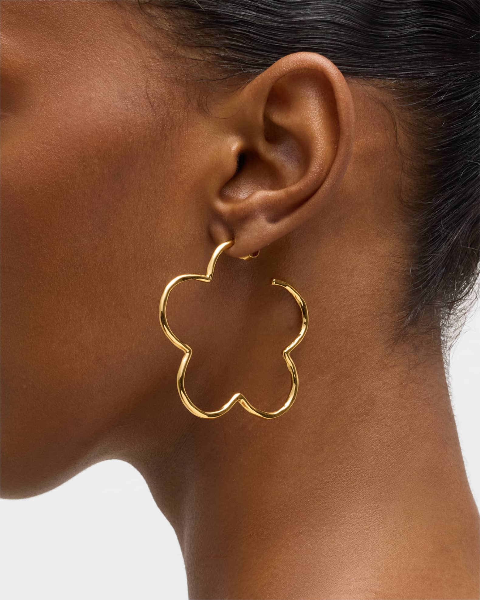 Flower Hammered Skinny Hoop Earrings  1