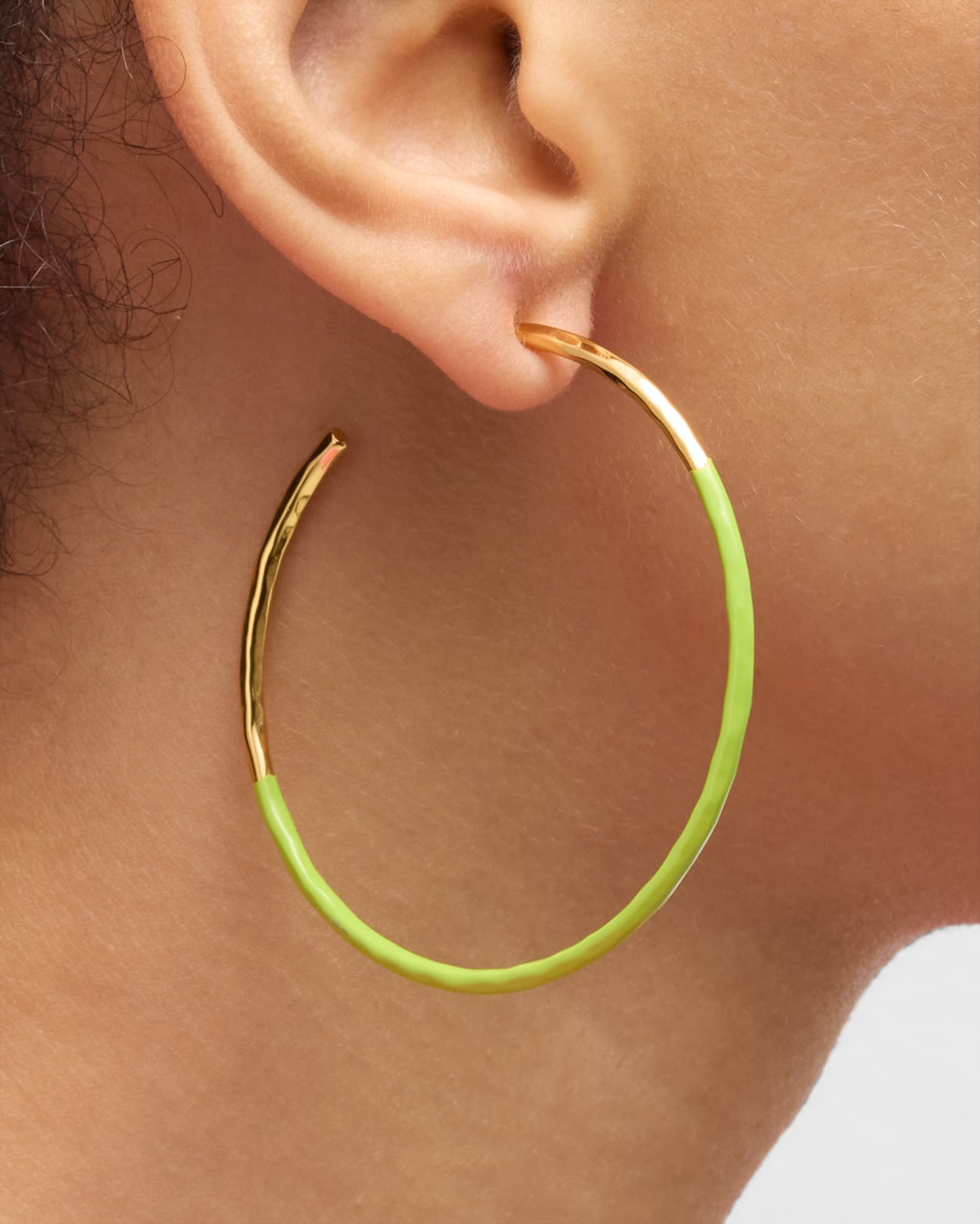 Green Dip Hammered Skinny Hoop Earrings  1