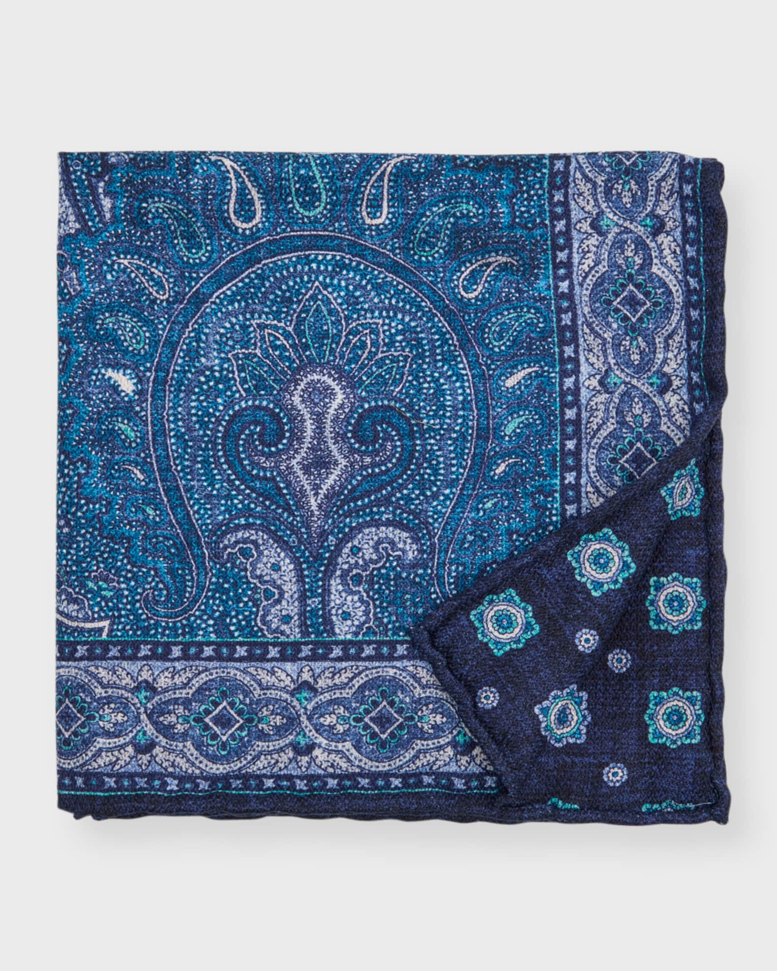 Edward Armah Men's Paisley/Floral Reversible Silk Pocket Square