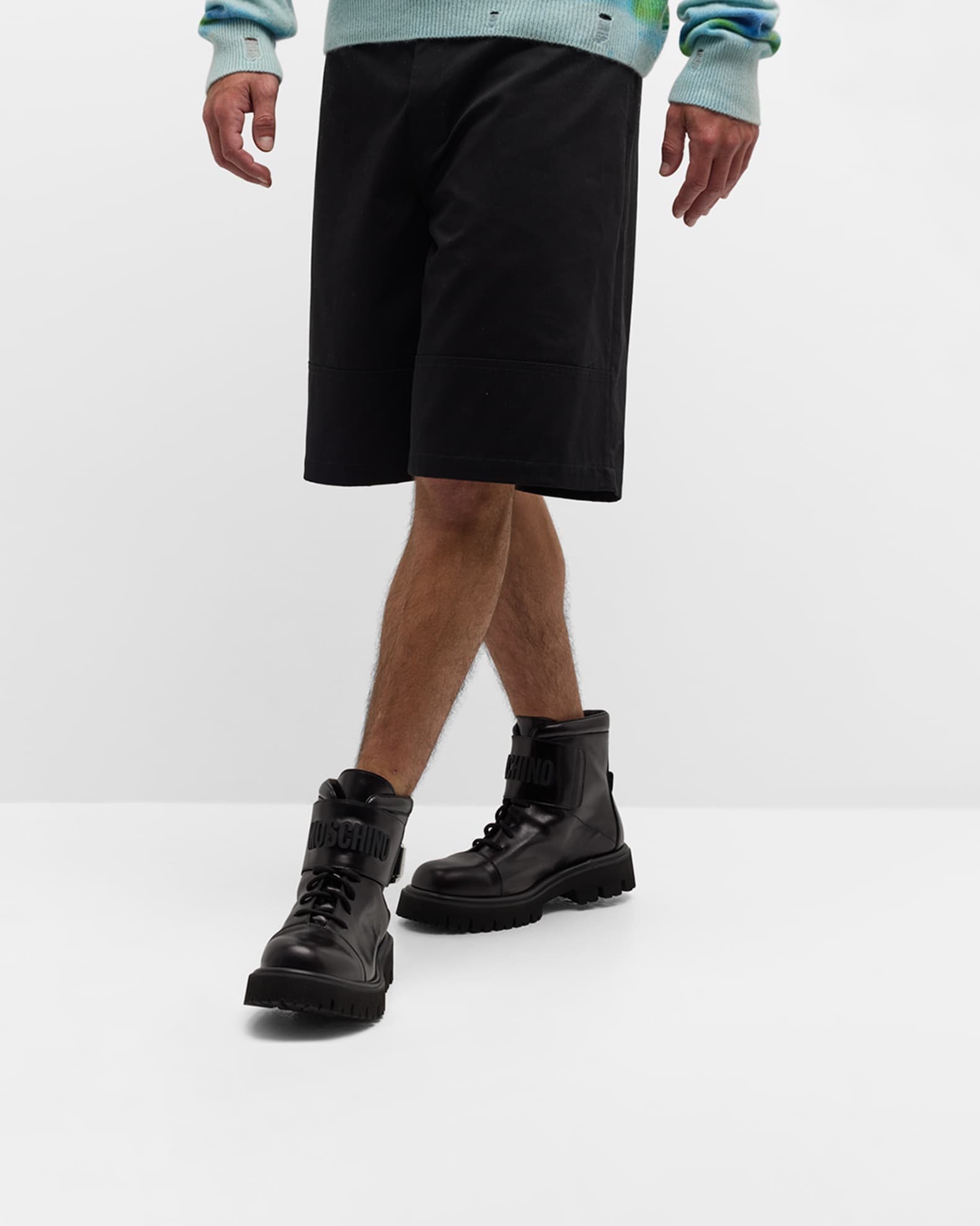 Men's Leather Logo Combat Boots 1