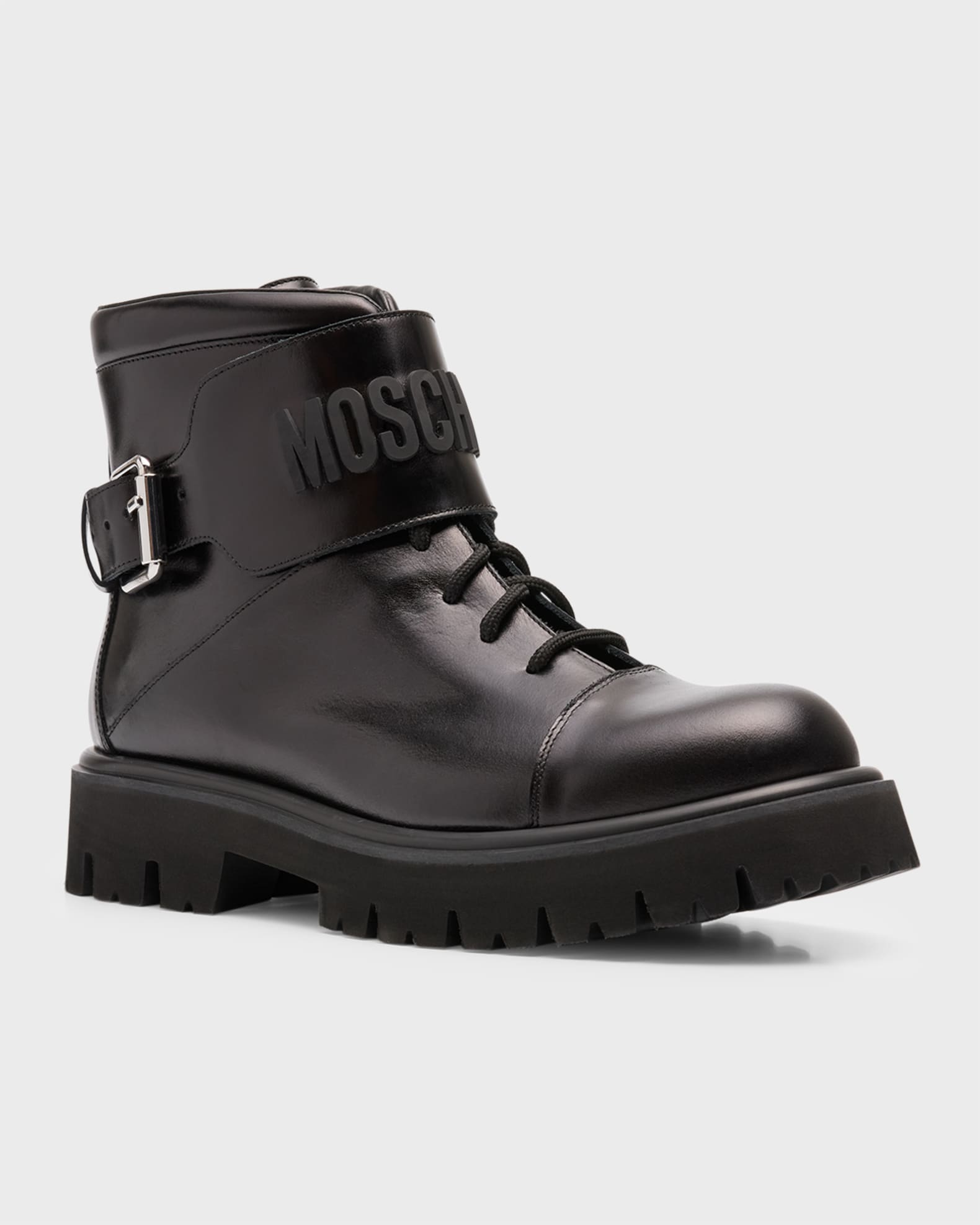 Men s Leather Logo Combat Boots