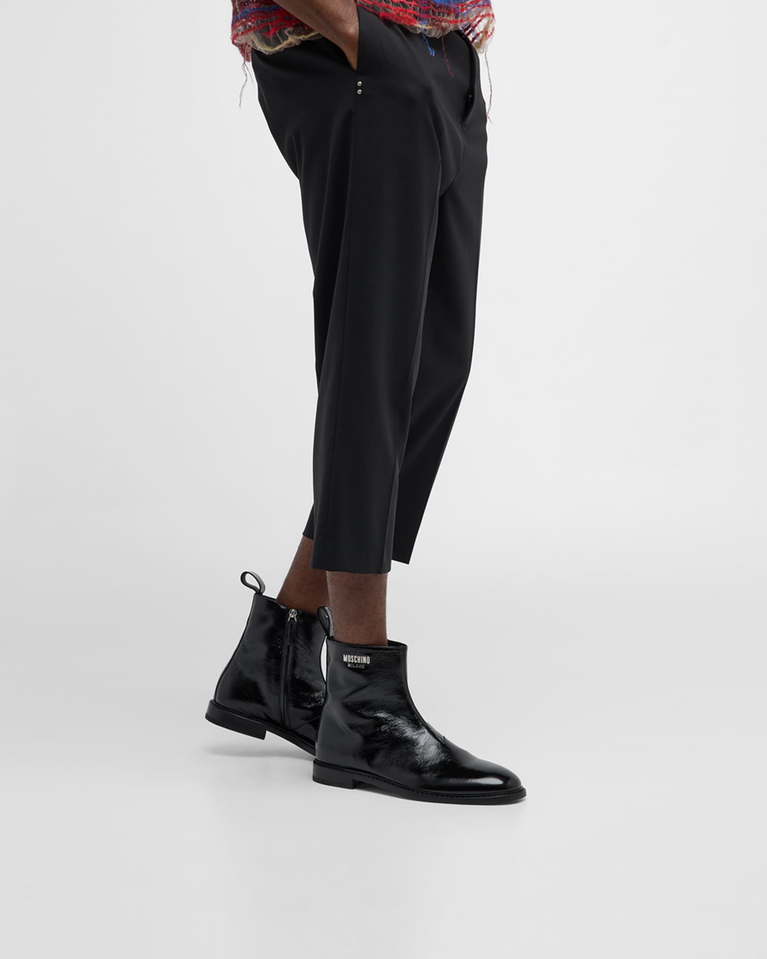 Moschino Men s Textured Logo Plate Ankle Boots Neiman Marcus