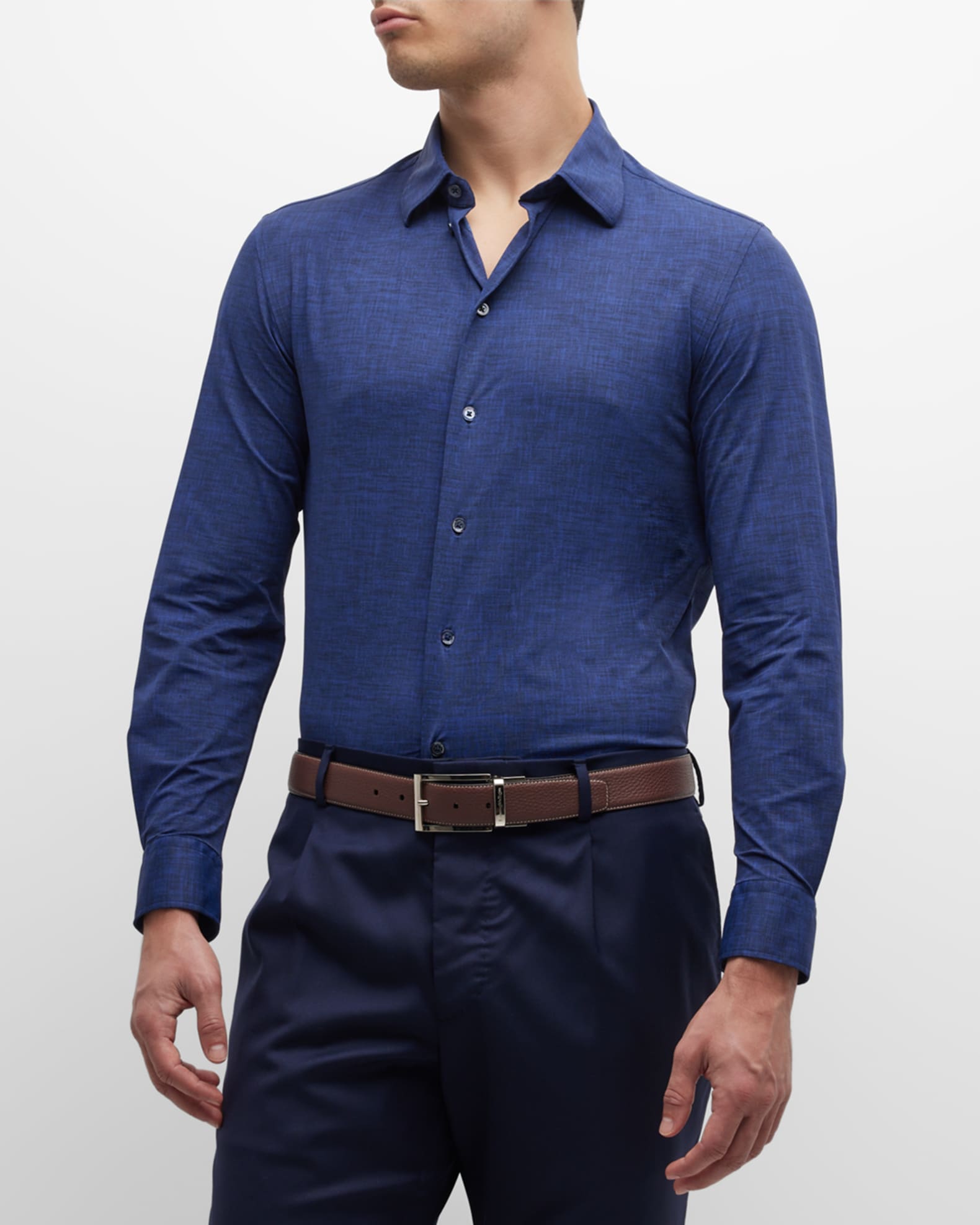 Emporio Armani Men's Linen-Print Stretch Sport Shirt | Neiman Marcus