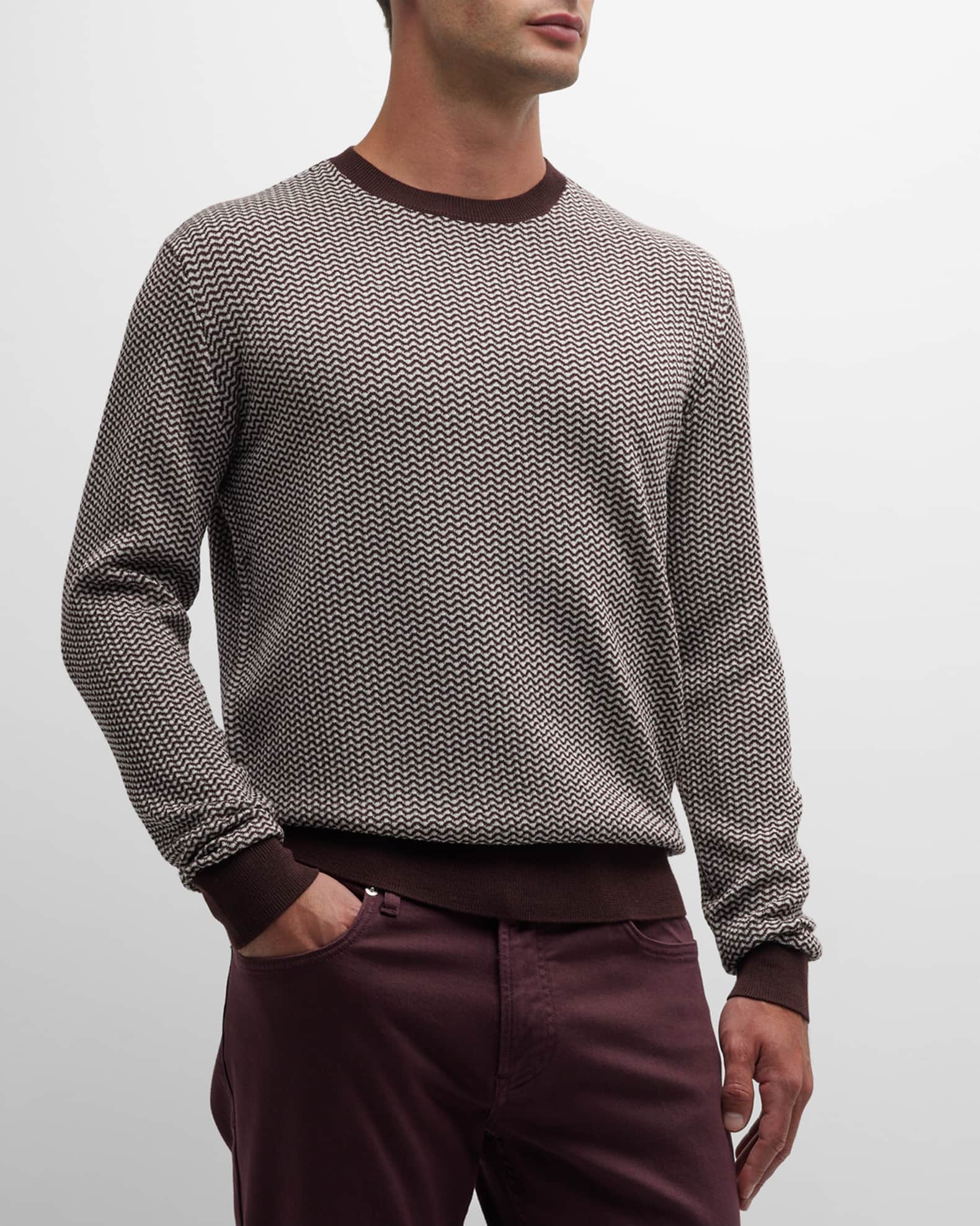Emporio Armani Men's Bicolor Wool Crewneck Sweater | Neiman Marcus