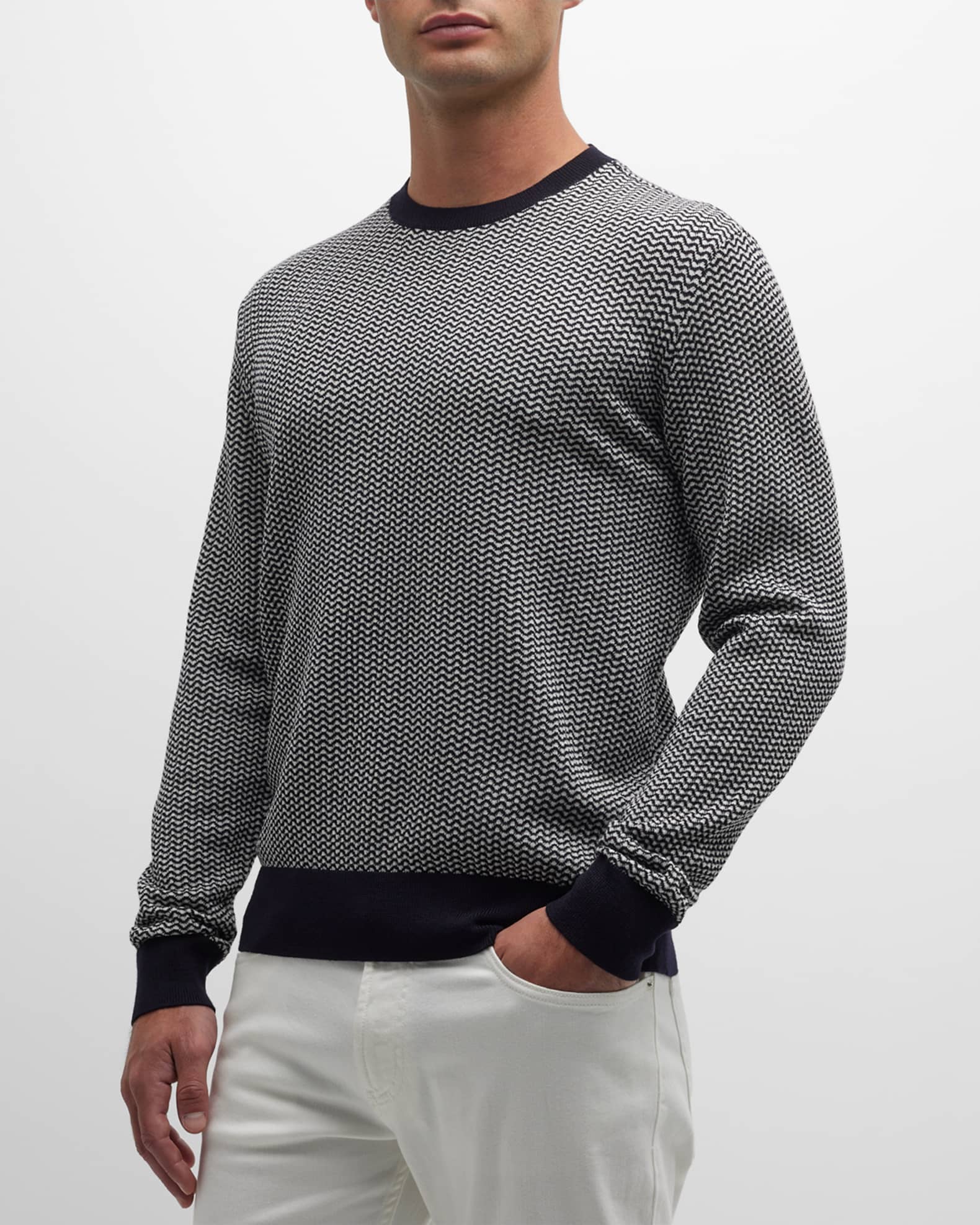 Emporio Armani Men's Bicolor Knit Crewneck Sweater | Neiman Marcus