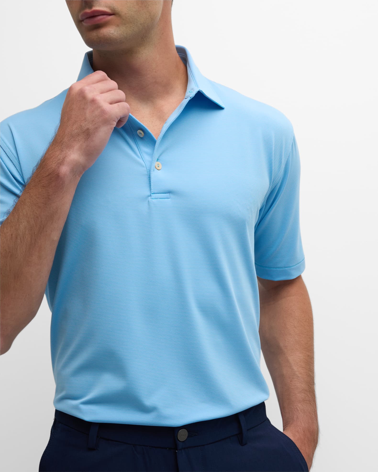 Peter Millar Men's Olive Grove Performance Jersey Tailored Fit Polo Shirt - Blue Frost