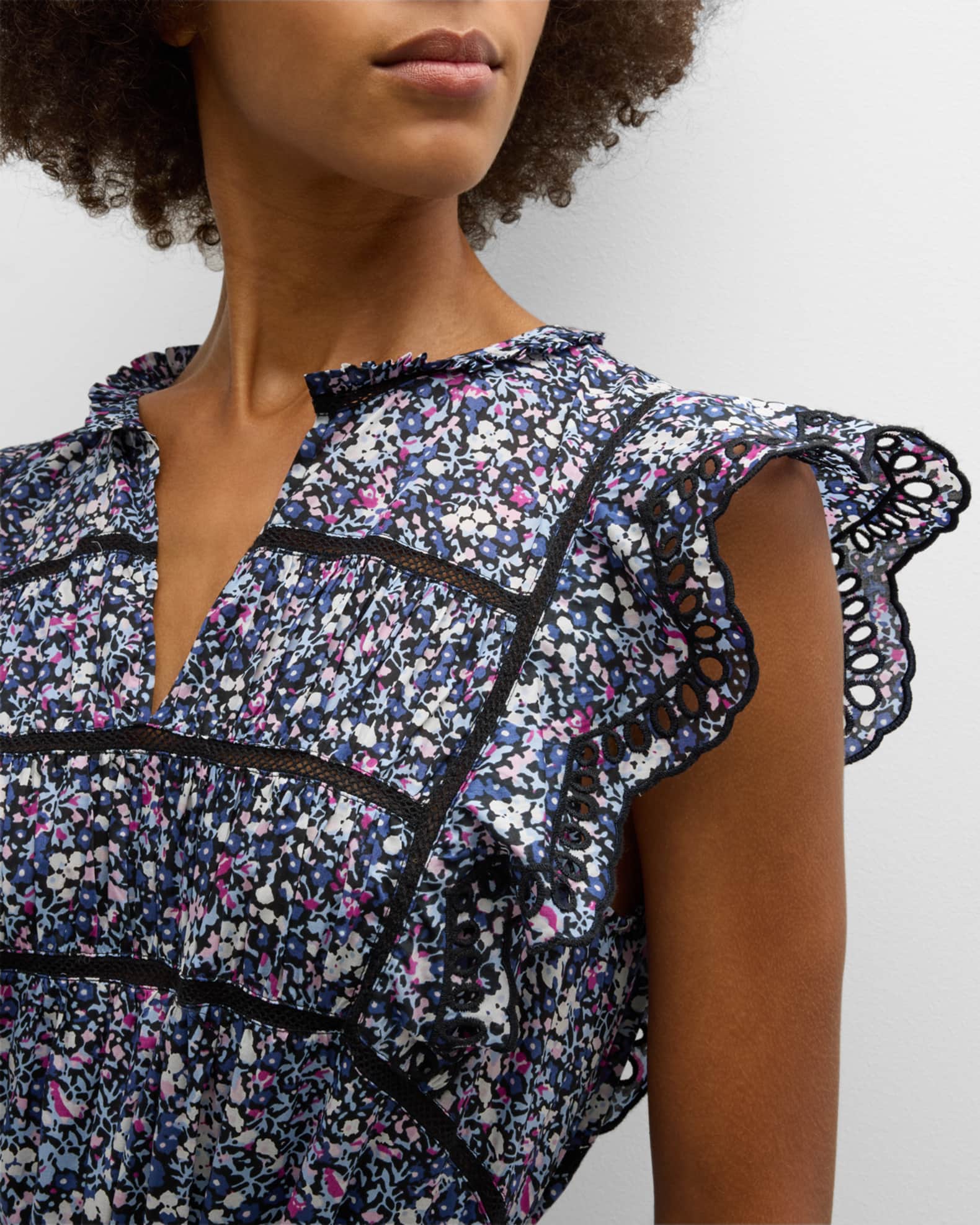 Rails Sofie Embroidered Floral-Print Midi Dress | Neiman Marcus