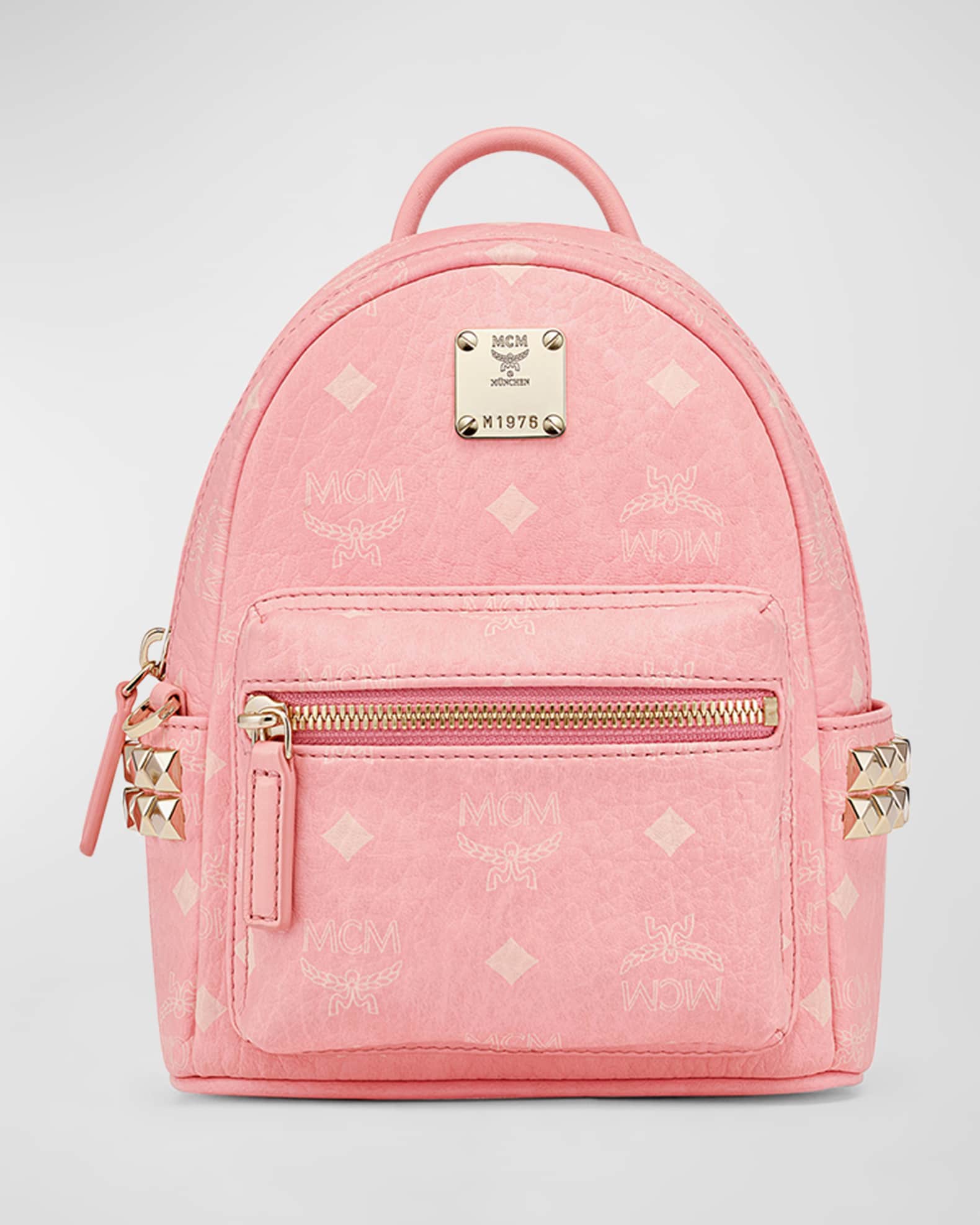 MCM Mini Stark Side Studs Backpack in Visetos Pink - A World Of