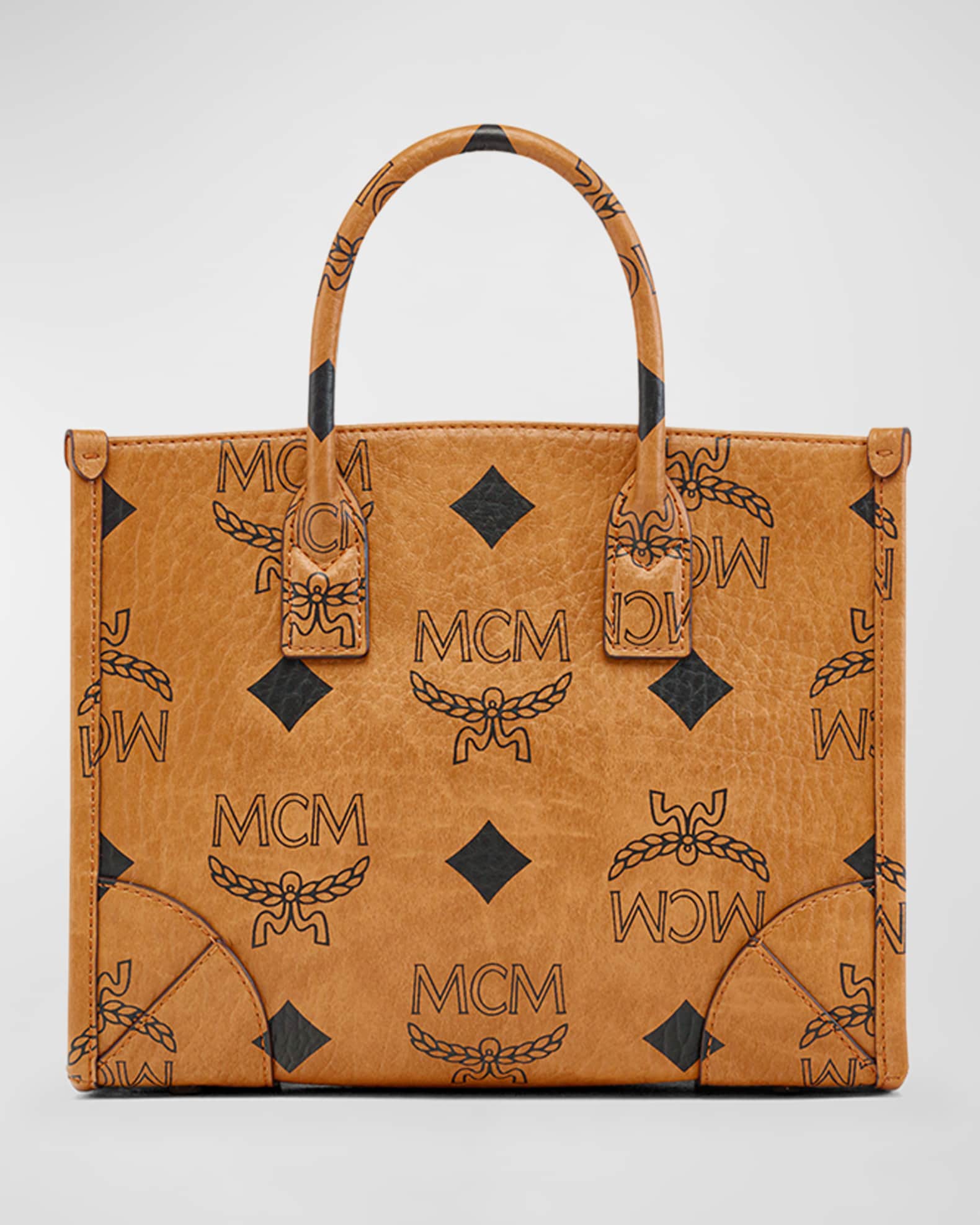 Mcm Women's Small Aren Boston Maxi Monogram Visetos Bag - Cognac
