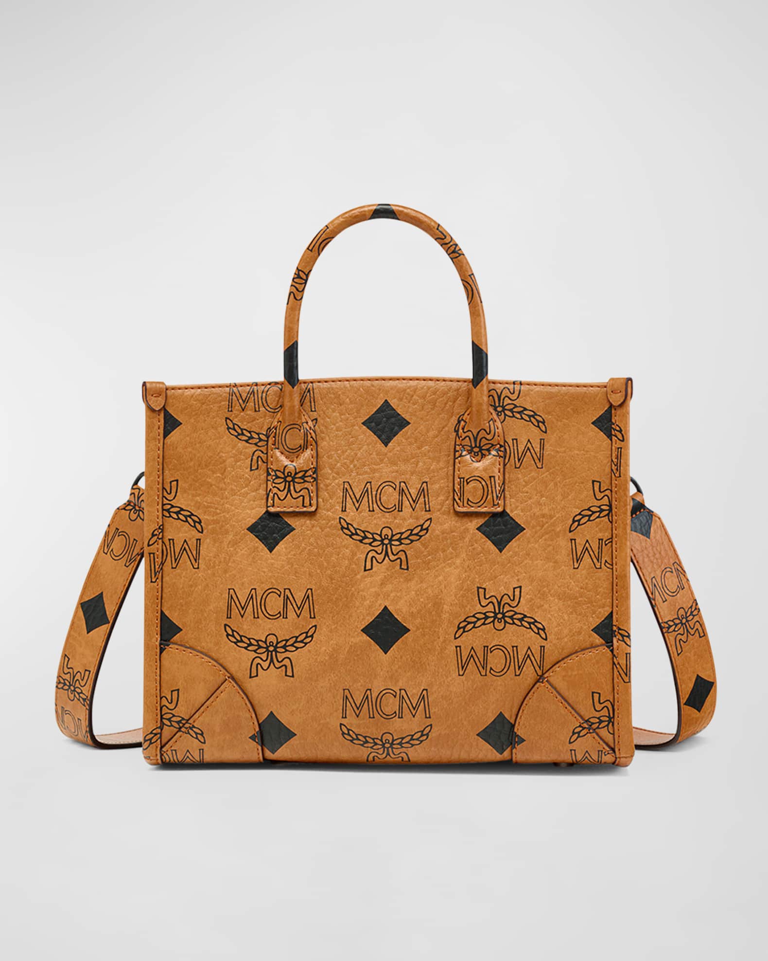 Mcm Signature Monogram Cogna Boston Shoulder Bag