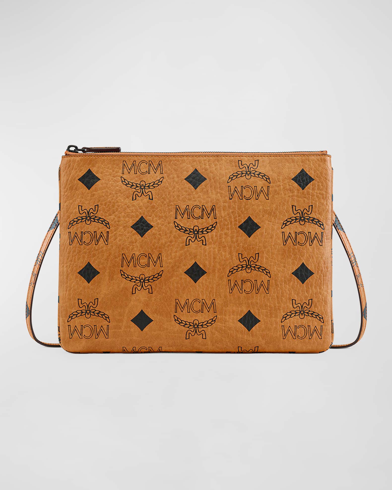MCM Aren Chain Zip Around Wallet In Maxi Patent Leather in Black