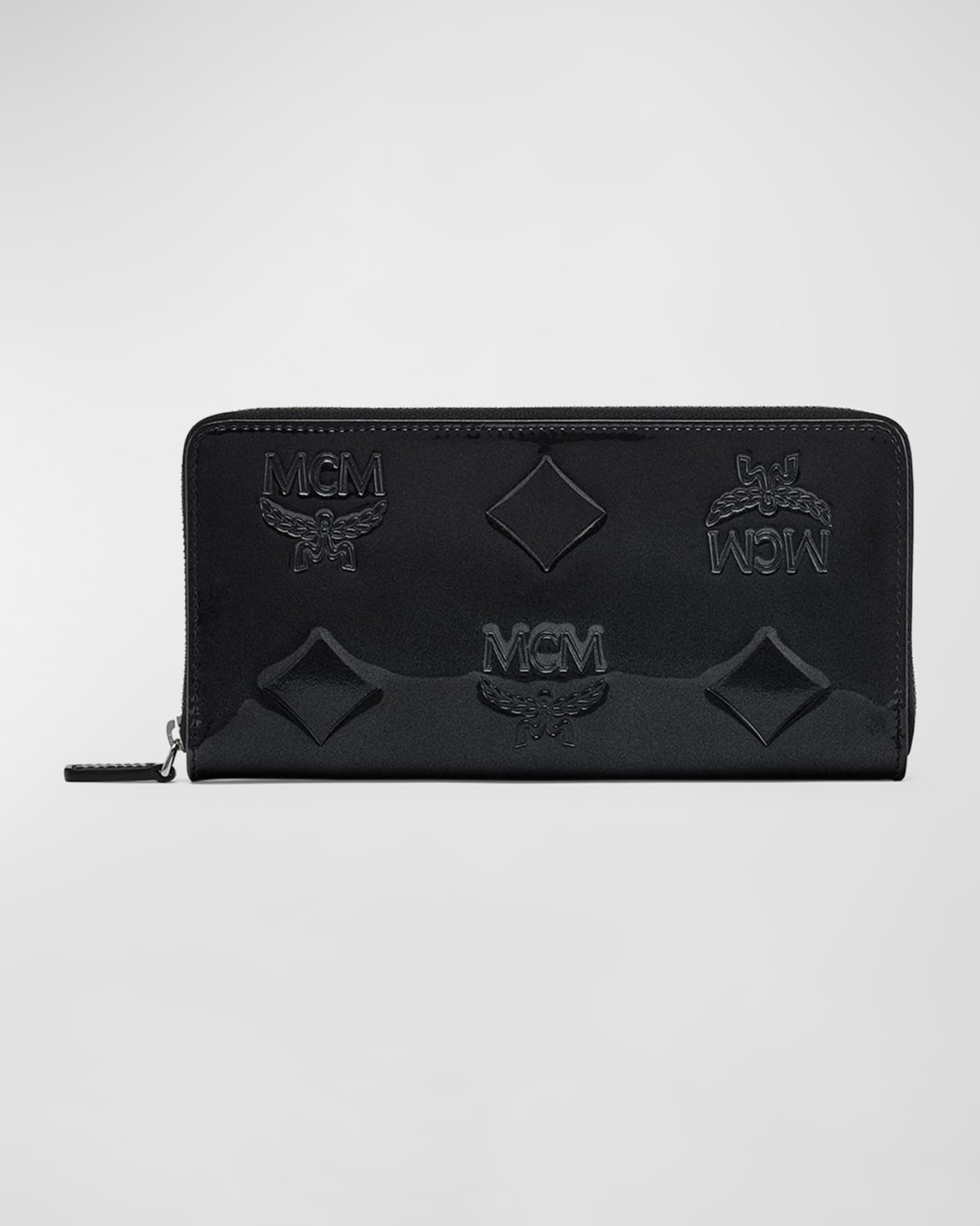 MCM Aren Patent MonogramEmbossed Wallet on Chain Neiman Marcus