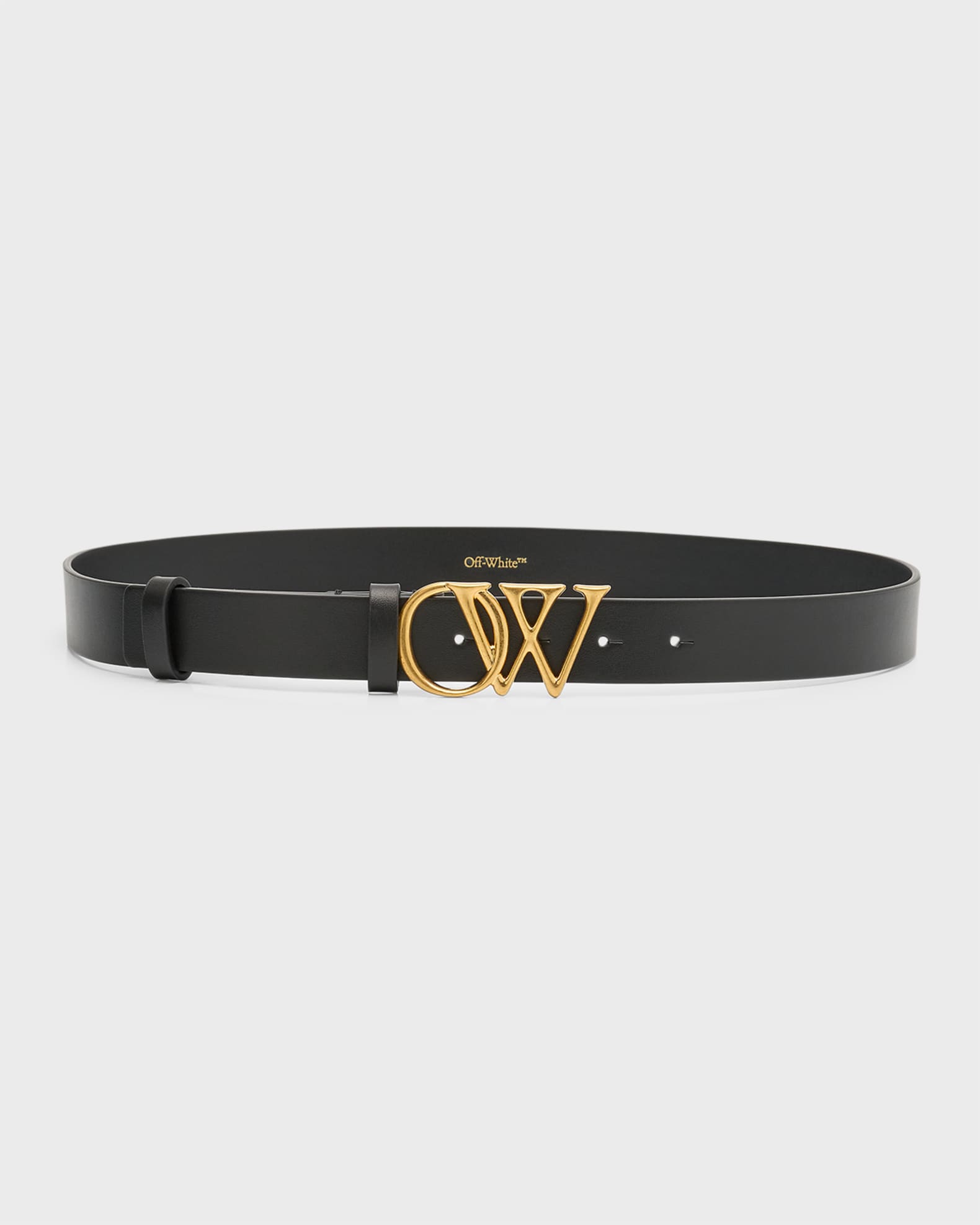 Off-White OW initials Black Leather Belt, Women's, 30in / 75cm, Belts Leather Belts