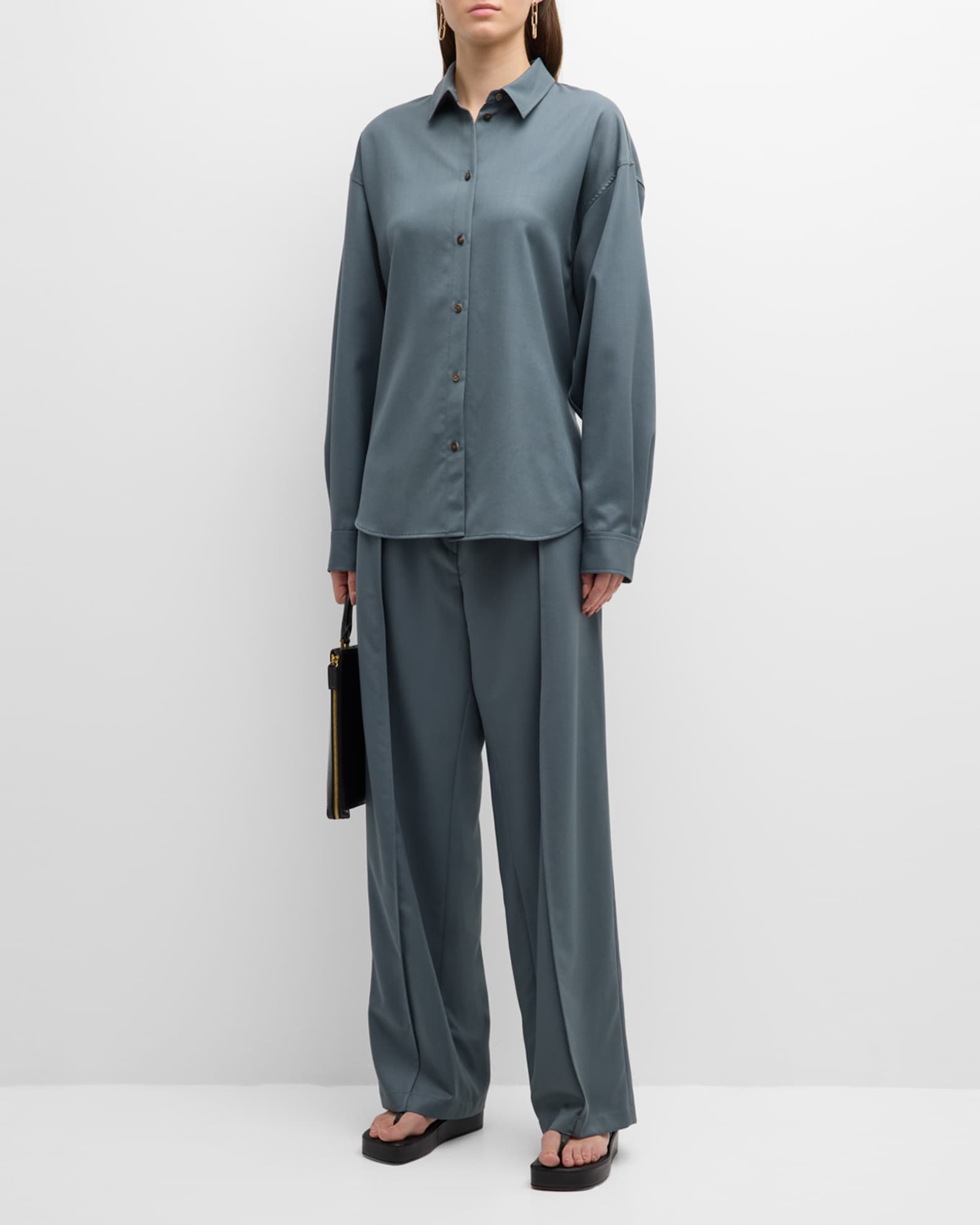 LE17SEPTEMBRE Button-Front Wool Shirt | Neiman Marcus
