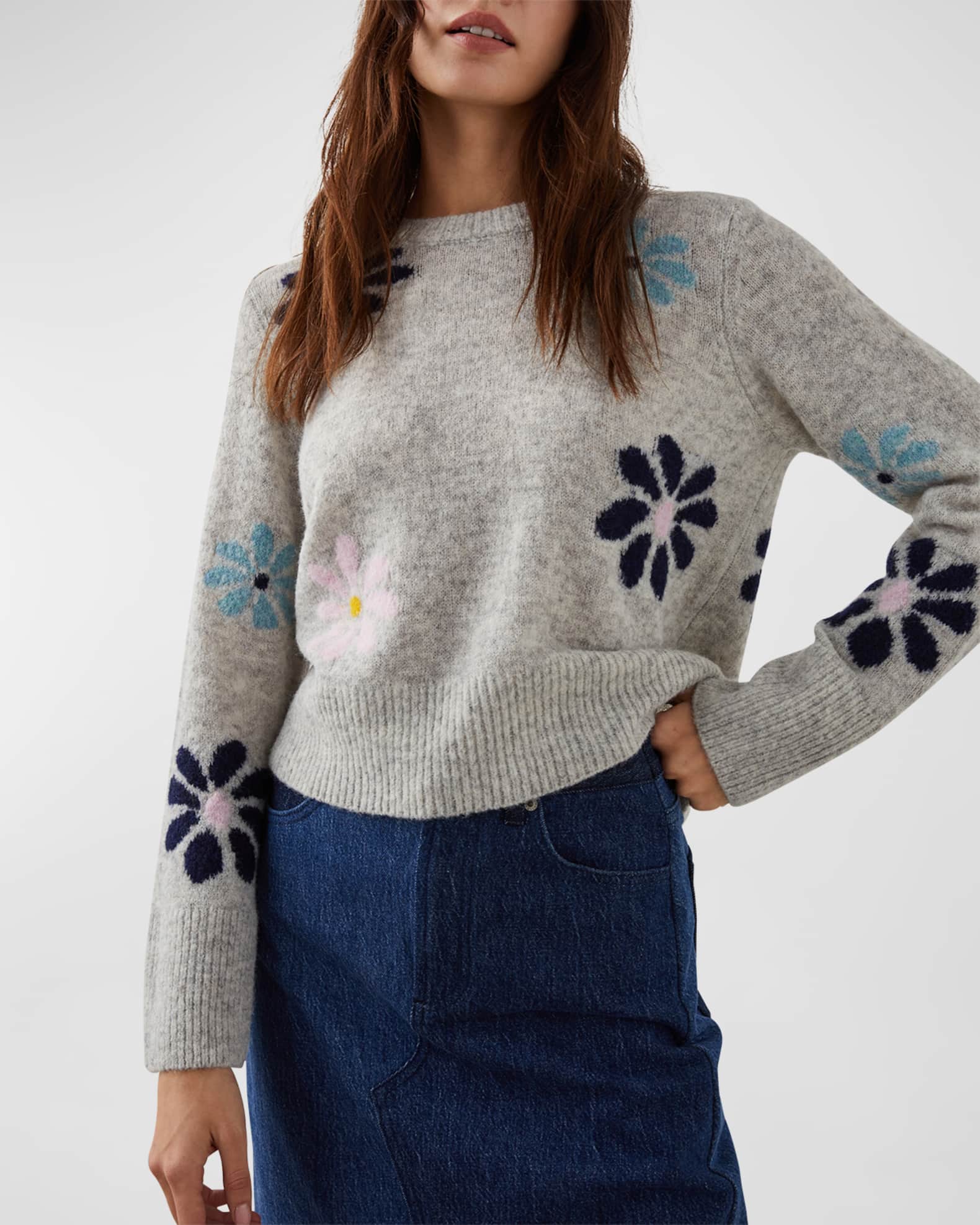 Floral intarsia pullover sweater clearance