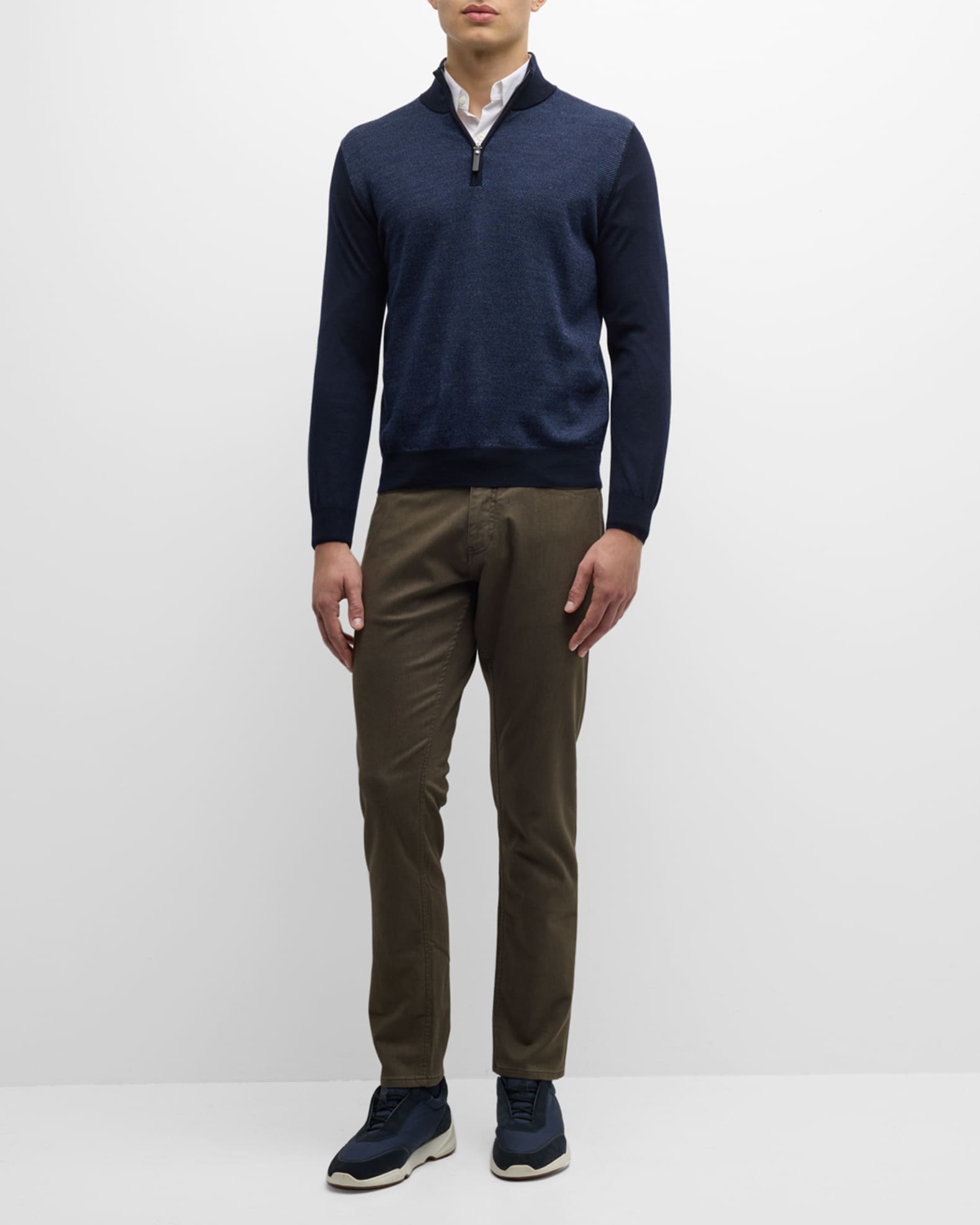 Merino Wool Quarter-Zip Sweater in Admiral Blue Gionfriddo Italy Men's