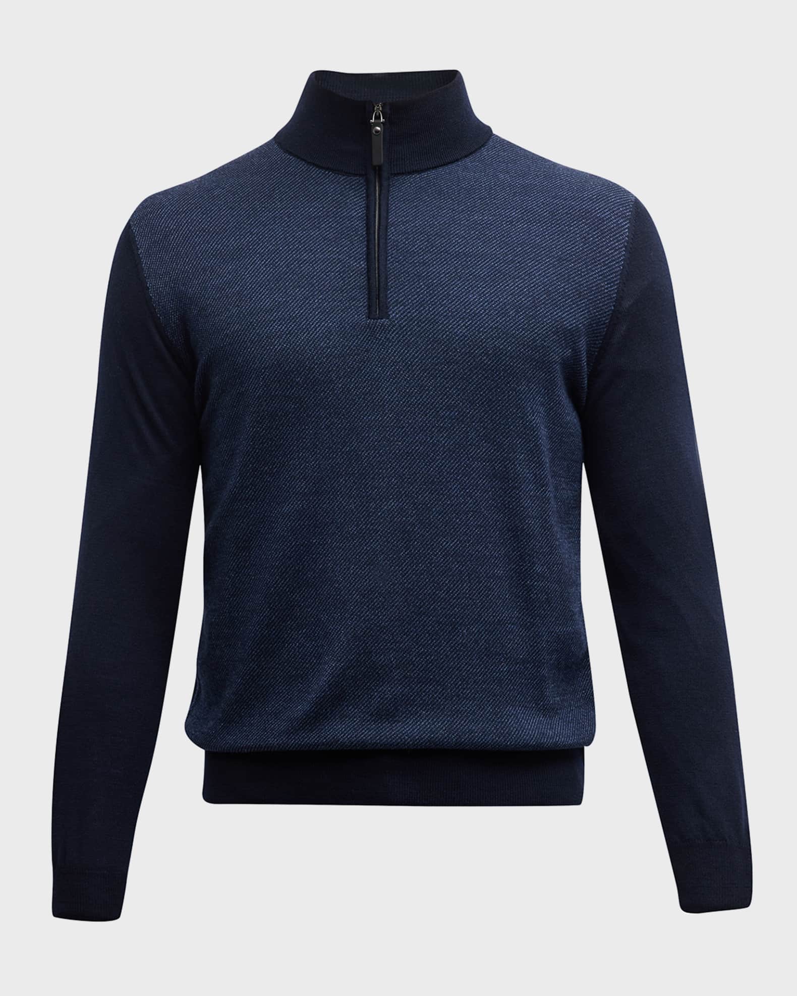 Men's Chanteclair Italian Extra Fine Merino Wool Quarter Zip Cable Sweater in Olive