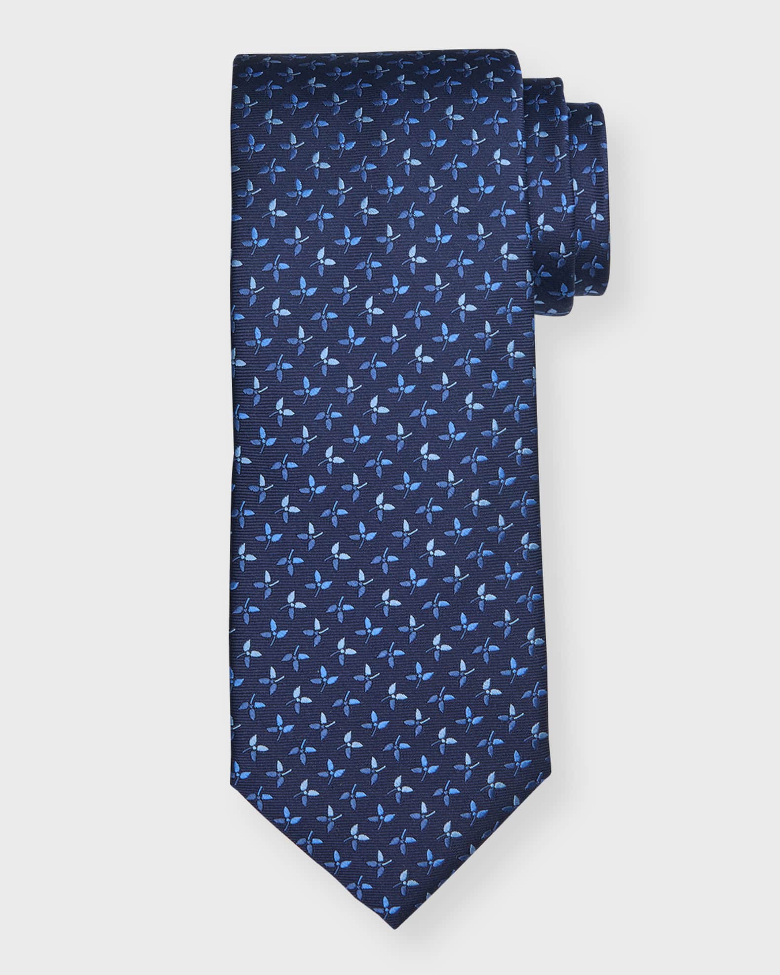 Brunello Cucinelli, Silk Tie with Floral Design, Blue, One Size