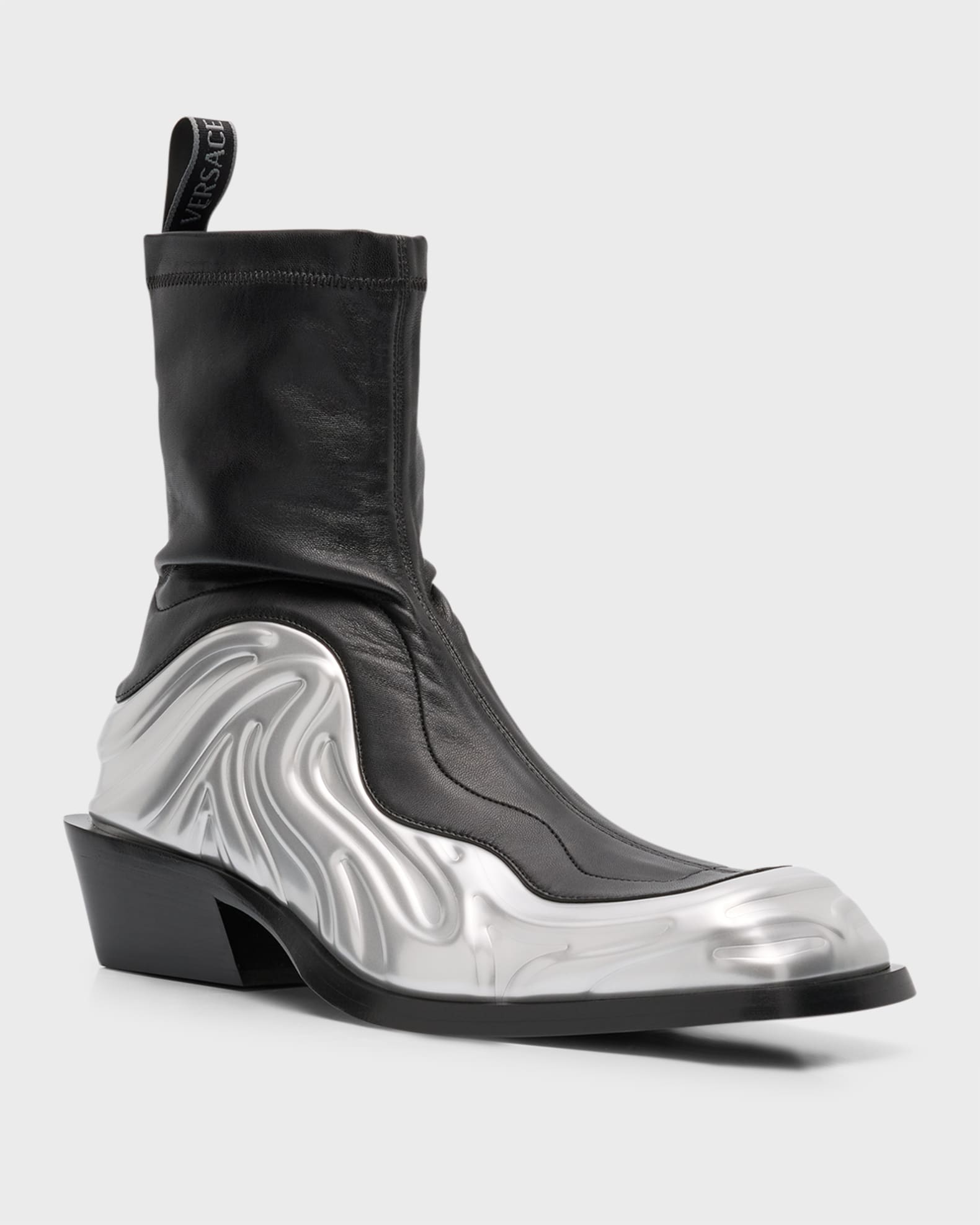 Versace Men s Solare 3D Stretch Ankle Boots Black Silver Men s 10D Boots Ankle Boots Booties