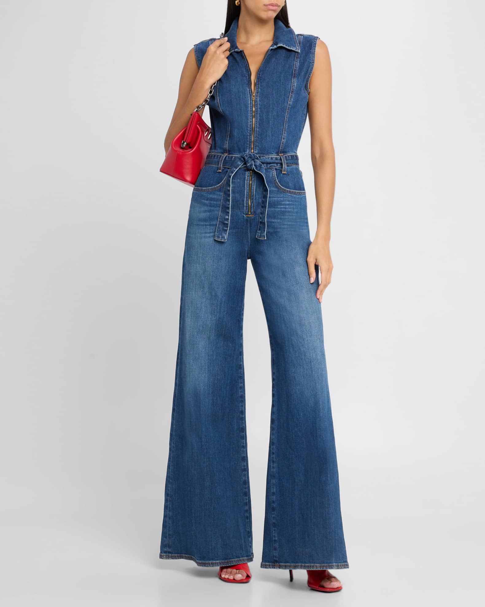 Ramy Brook Jemma Wide-Leg Denim Jumpsuit | Neiman Marcus