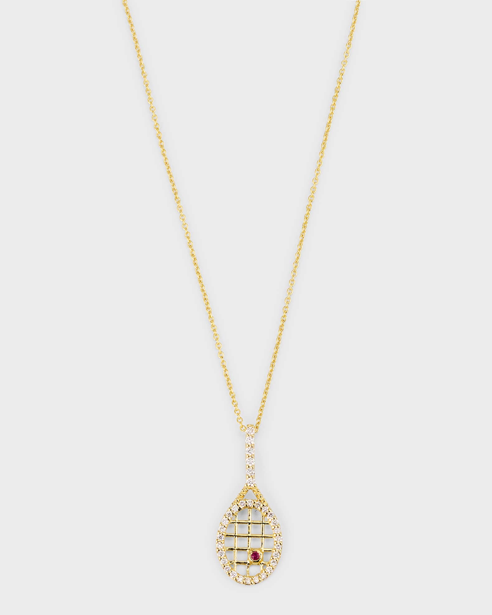 18K Yellow Gold Diamond Tennis Racquet Necklace 0