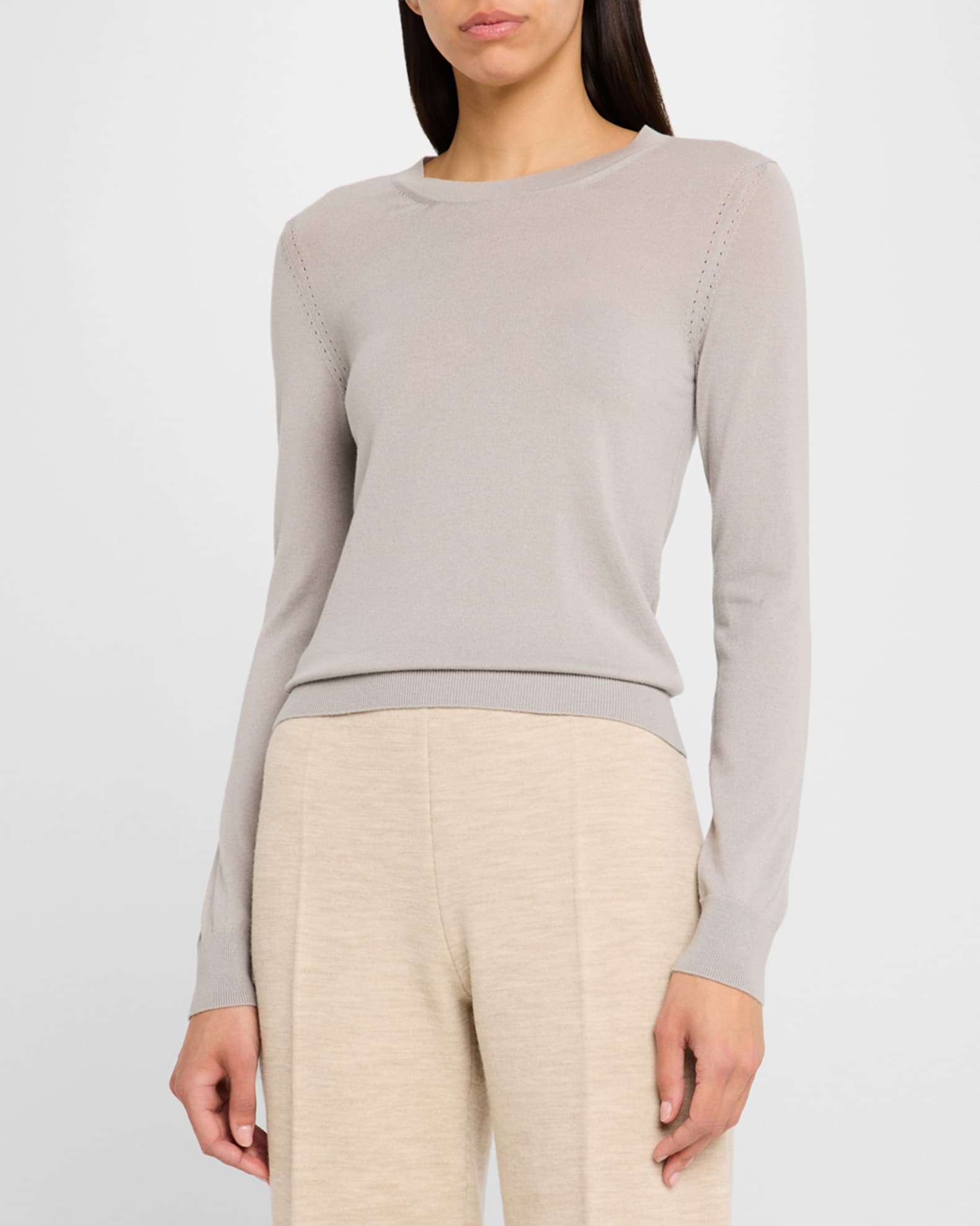 ★美品★Loro Piana アイボリー 長袖　レディース　 S Loro Piana Long-Sleeve Cashmere Sweater | Neiman Marcus