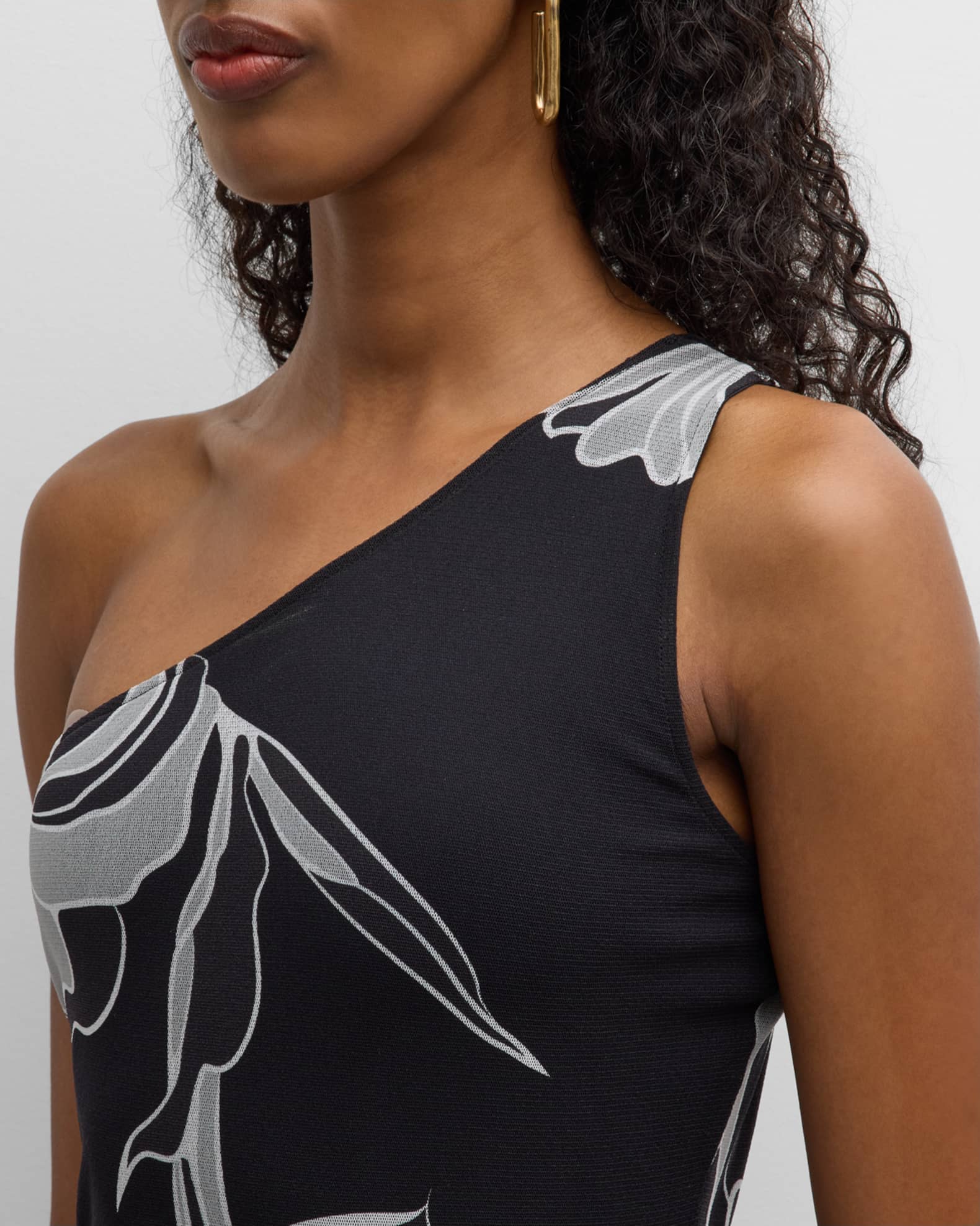 Fuzzi One-Shoulder Floral-Print Tulle Maxi Dress | Neiman Marcus